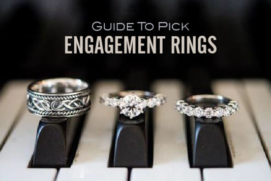 An image with three different rings and the title "Guide to Pick Engagement Rings"