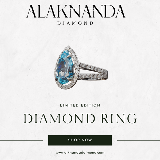 Elegant Alaknanda Limited Edition Pear-Cut Blue Diamond Ring – Timeless Luxury Design with Brilliant Halo and Sparkling Band