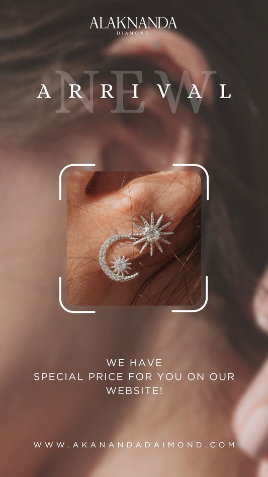 Elegant Alaknanda Crescent and Star Diamond Earrings – Unique New Arrival with Special Online Price Offer