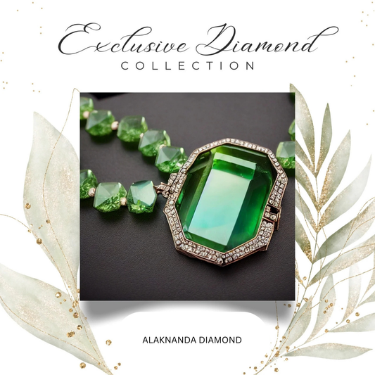 Emerald Elegance – Green Gemstone Necklace with Diamond Halo from Alaknanda’s Exclusive Diamond Collection