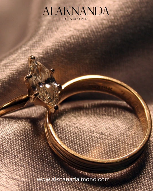 Alaknanda Marquise-Cut Diamond Ring – Elegant Gold Band with Timeless Sparkle for Love and Special Moments