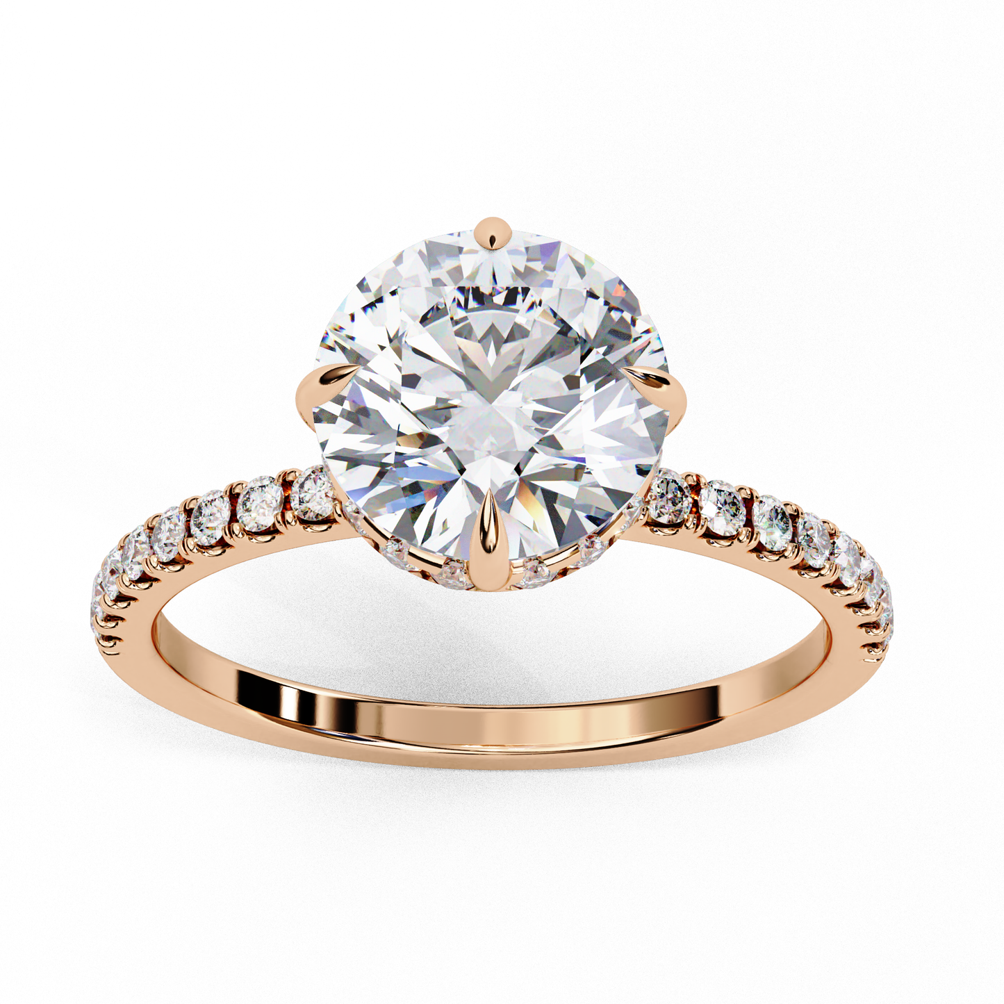 2.5 Ct Round Cut E-VS Lab Grown Diamond Hidden Halo Engagement Ring/Wedding Ring/E Color/VS Clarity/2 Ct Diamond Ring/CVD Diamond Ring/Round Cut Diamond/Round Diamond Side Stone/Six Prong Set/Pave Set/10k Gold/14k Gold/18k Gold/Yellow Gold/White Gold/Rose Gold/Anniversary Gift