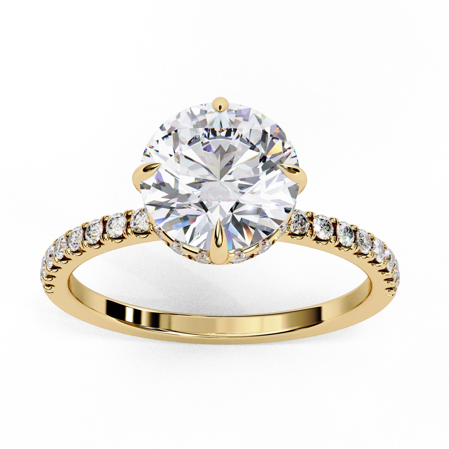 2.5 Ct Round Cut E-VS Lab Grown Diamond Hidden Halo Engagement Ring/Wedding Ring/E Color/VS Clarity/2 Ct Diamond Ring/CVD Diamond Ring/Round Cut Diamond/Round Diamond Side Stone/Six Prong Set/Pave Set/10k Gold/14k Gold/18k Gold/Yellow Gold/White Gold/Rose Gold/Anniversary Gift