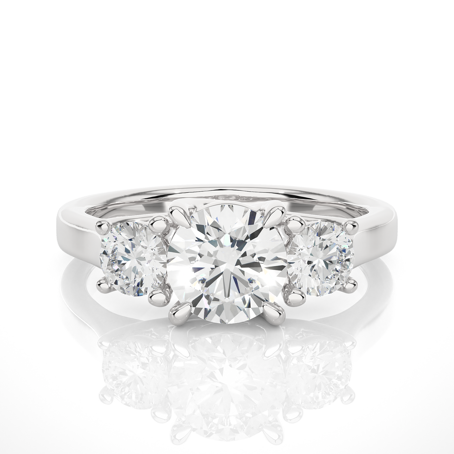 1.90 Ct Round Cut Lab Grown Diamond Three Stone Engagement Ring/Wedding Ring/F Color/VS Clarity/1 Ct Diamond Ring/CVD Diamond Ring/Round Cut Diamond/Round Diamond Side Stone/Prong Set/Three Stone Set/10k Gold/14k Gold/18k Gold/Yellow Gold/White Gold/Rose Gold/Anniversary Gift