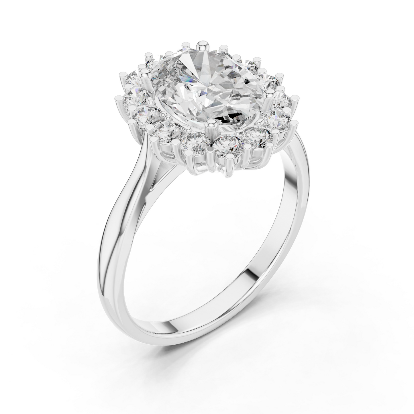 Oval Lab Grown Diamond Floral Halo Engagement Ring in Yellow Gold