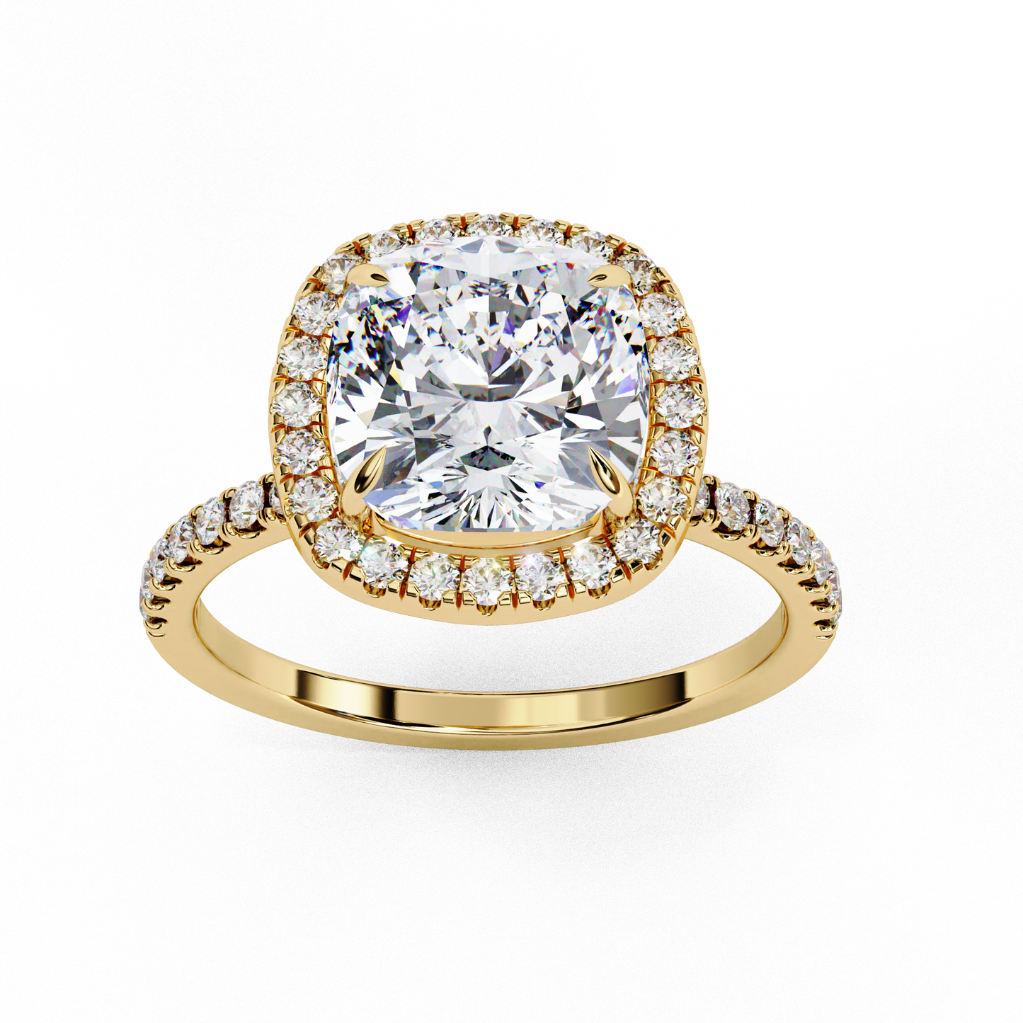 3.75 Ct Cushion Cut Lab Grown Diamond Halo Engagement Ring/Wedding Ring/F Color/VS Clarity/3 Ct Diamond Ring/CVD Diamond Ring/Cushion Cut Diamond/Round Diamond Side Stone/Prong Set/Pave Set/Halo Set/10k Gold/14k Gold/18k Gold/Yellow Gold/White Gold/Rose Gold/Anniversary Gift