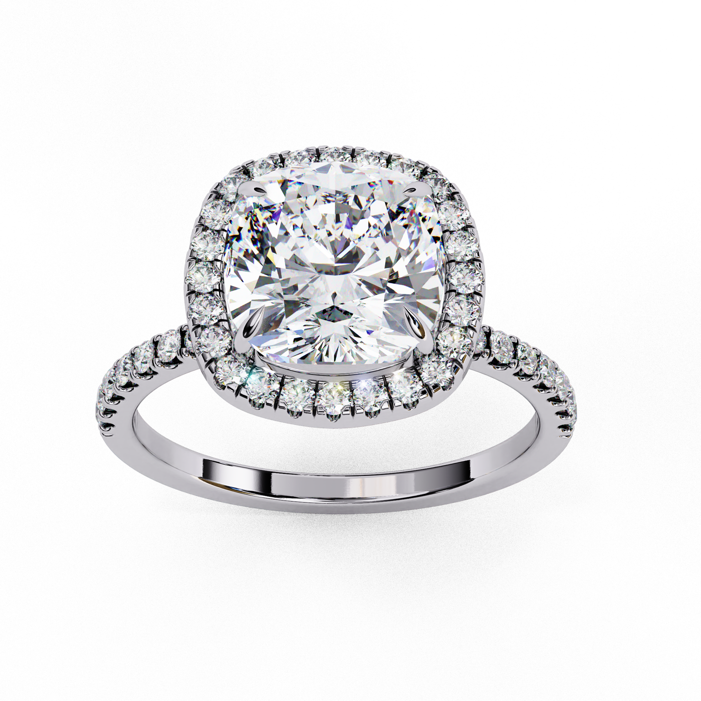 3.75 Ct Cushion Cut Lab Grown Diamond Halo Engagement Ring/Wedding Ring/F Color/VS Clarity/3 Ct Diamond Ring/CVD Diamond Ring/Cushion Cut Diamond/Round Diamond Side Stone/Prong Set/Pave Set/Halo Set/10k Gold/14k Gold/18k Gold/Yellow Gold/White Gold/Rose Gold/Anniversary Gift