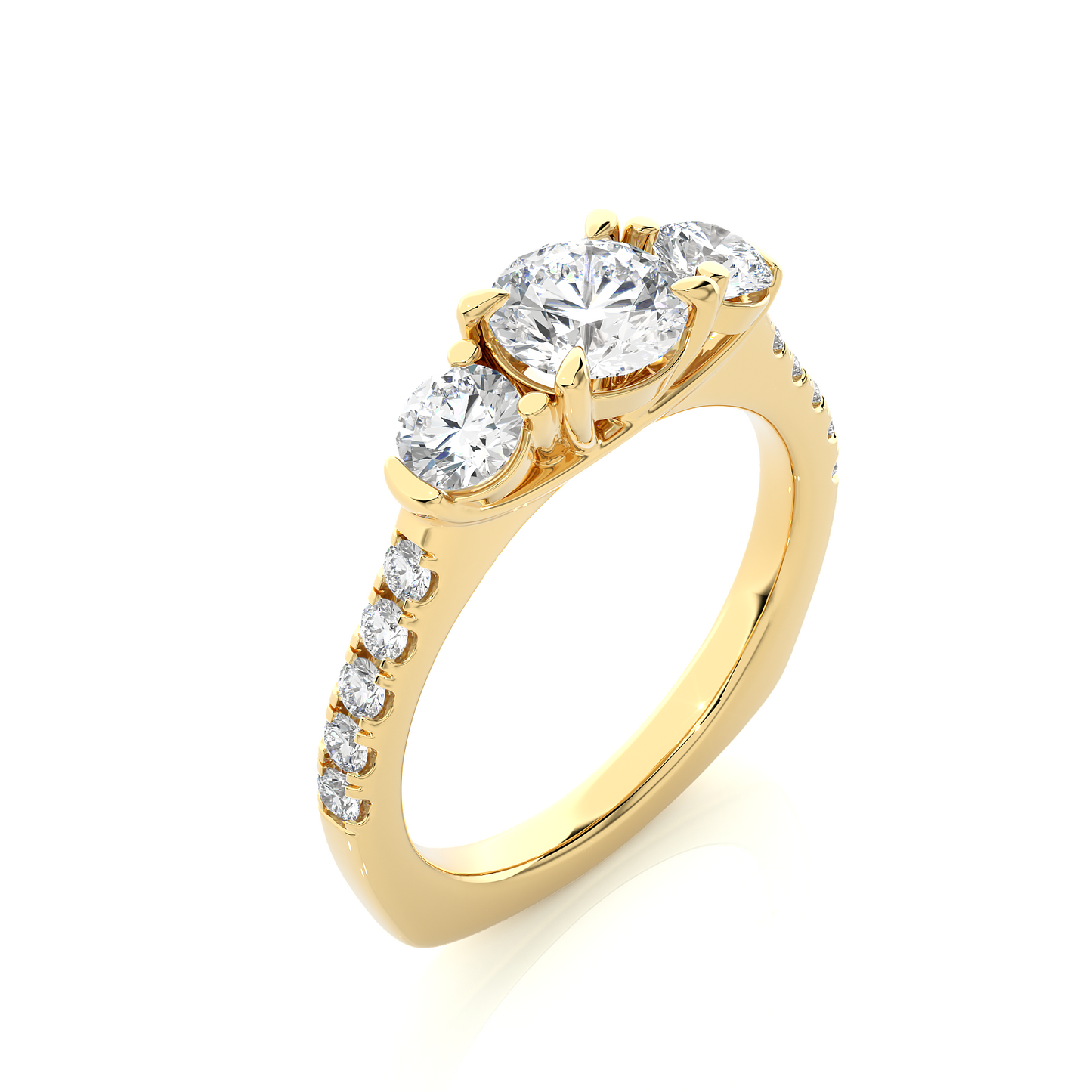 1.31 Ct Round Cut Lab Grown Diamond Three Stone Gold Engagement Ring/Wedding Ring/F Color/VS Clarity/1 Ct Diamond Ring/CVD Diamond Ring/Round Cut Diamond/Round Diamond Side Stone/Prong Set/Three Stone Set/Pave Set/10k Gold/14k Gold/18k Gold/Yellow Gold/White Gold/Rose Gold/Anniversary Gift