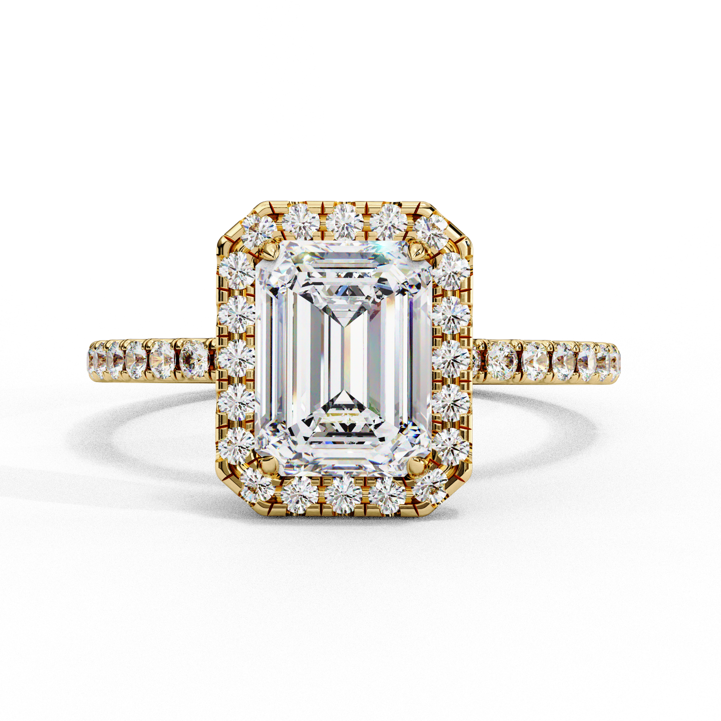 3.15 Ct Emerald Cut Lab Grown Diamond Halo Engagement Ring/Wedding Ring/F Color/VS Clarity/3 Ct Diamond Ring/CVD Diamond Ring/Emerald Cut Diamond/Round Diamond Side Stone/Prong Set/Pave Set/Halo Set/10k Gold/14k Gold/18k Gold/Yellow Gold/White Gold/Rose Gold/Anniversary Gift