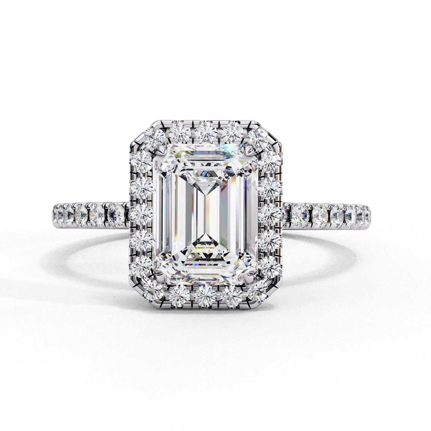 3.15 Ct Emerald Cut Lab Grown Diamond Halo Engagement Ring/Wedding Ring/F Color/VS Clarity/3 Ct Diamond Ring/CVD Diamond Ring/Emerald Cut Diamond/Round Diamond Side Stone/Prong Set/Pave Set/Halo Set/10k Gold/14k Gold/18k Gold/Yellow Gold/White Gold/Rose Gold/Anniversary Gift