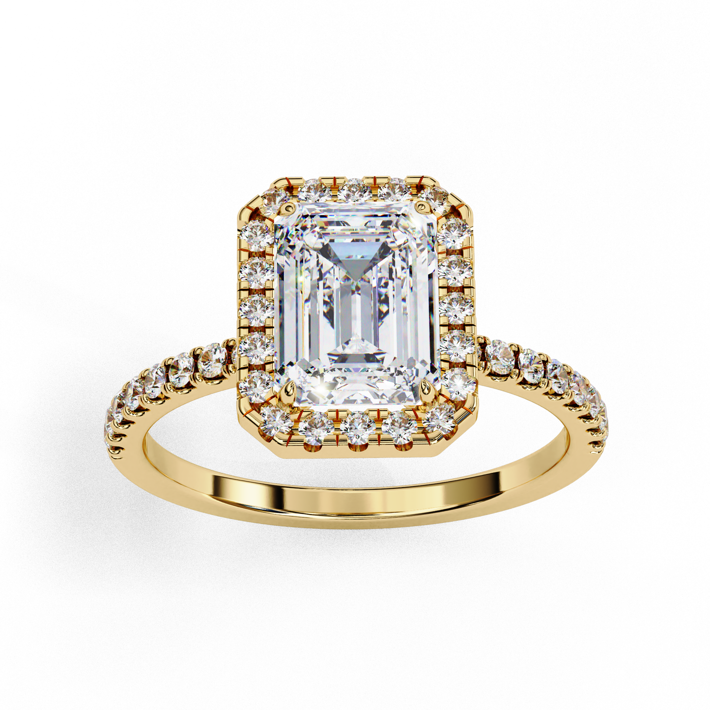3.15 Ct Emerald Cut Lab Grown Diamond Halo Engagement Ring/Wedding Ring/F Color/VS Clarity/3 Ct Diamond Ring/CVD Diamond Ring/Emerald Cut Diamond/Round Diamond Side Stone/Prong Set/Pave Set/Halo Set/10k Gold/14k Gold/18k Gold/Yellow Gold/White Gold/Rose Gold/Anniversary Gift
