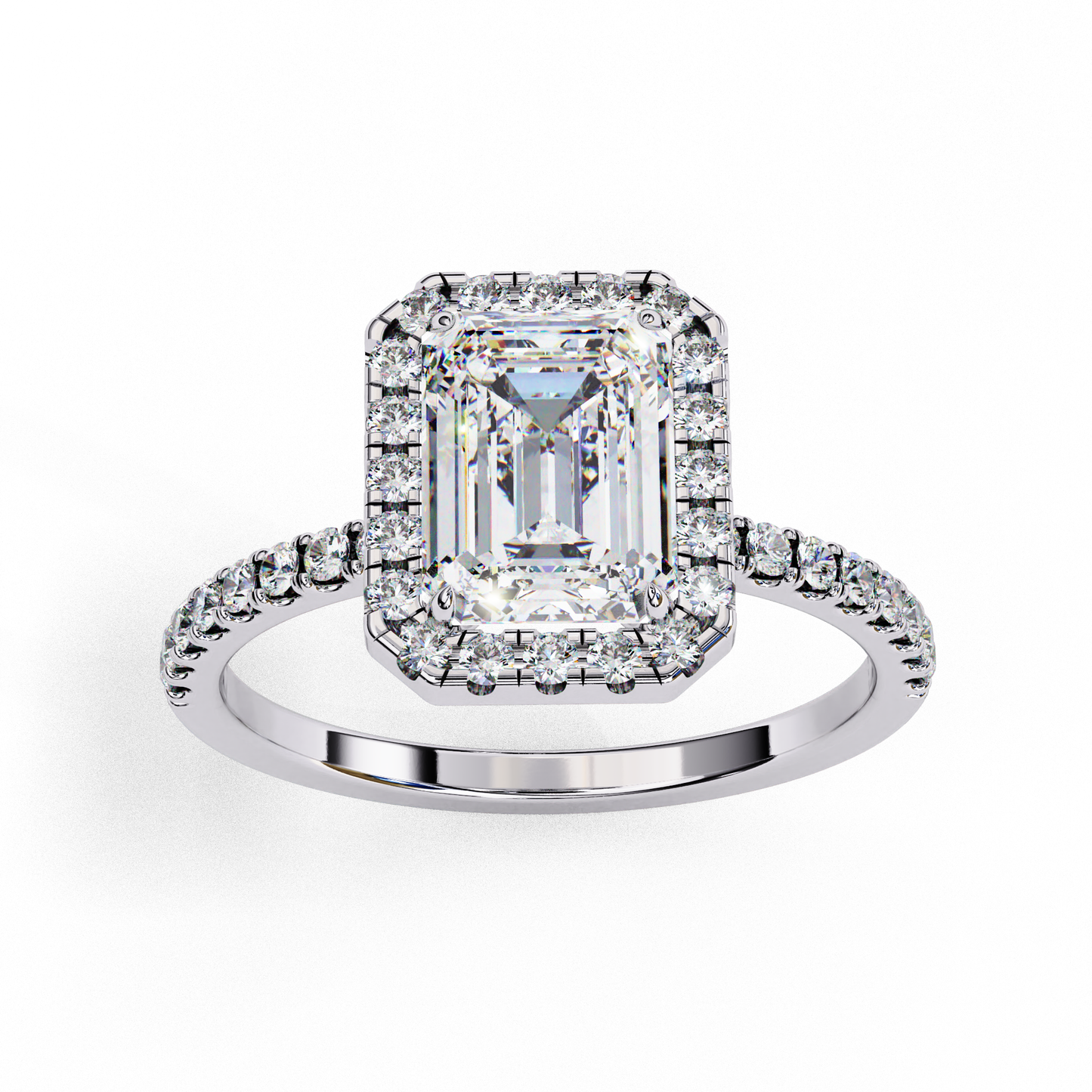 3.15 Ct Emerald Cut Lab Grown Diamond Halo Engagement Ring/Wedding Ring/F Color/VS Clarity/3 Ct Diamond Ring/CVD Diamond Ring/Emerald Cut Diamond/Round Diamond Side Stone/Prong Set/Pave Set/Halo Set/10k Gold/14k Gold/18k Gold/Yellow Gold/White Gold/Rose Gold/Anniversary Gift