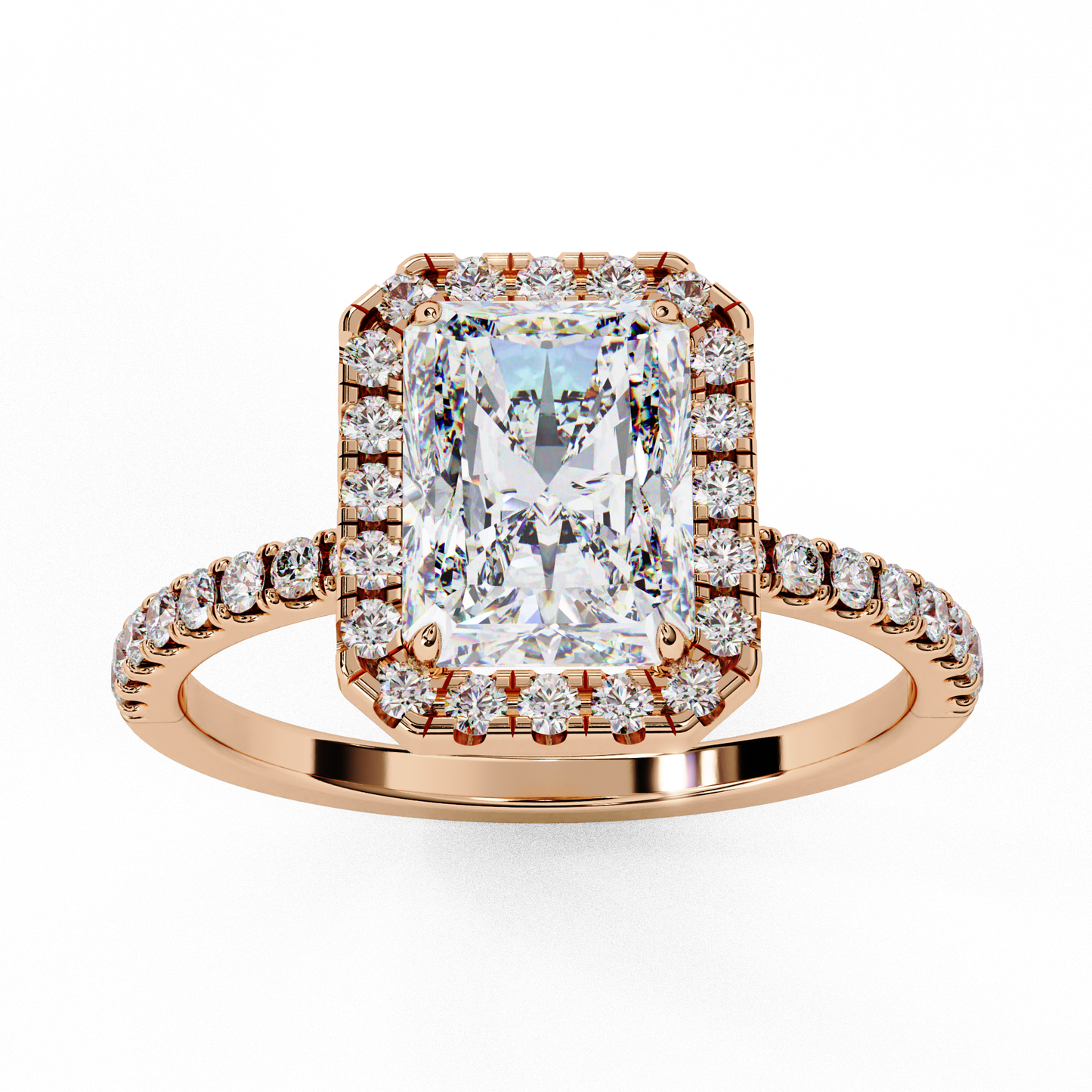 3.18 Ct Radiant Cut Lab Grown Diamond Halo Engagement Ring/Wedding Ring/F Color/VS Clarity/3 Ct Diamond Ring/CVD Diamond Ring/Radiant Cut Diamond/Round Diamond Side Stone/Prong Set/Pave Set/Halo Set/10k Gold/14k Gold/18k Gold/Yellow Gold/White Gold/Rose Gold/Anniversary Gift