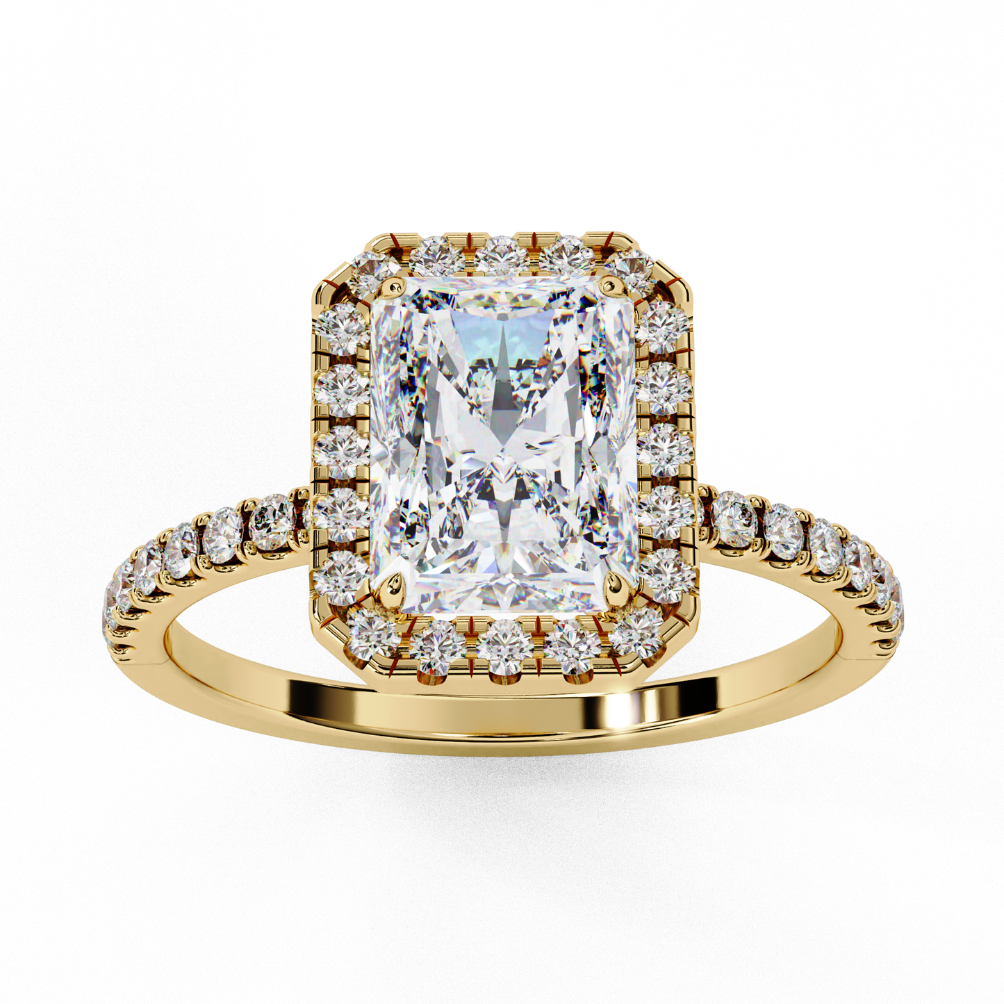 3.18 Ct Radiant Cut Lab Grown Diamond Halo Engagement Ring/Wedding Ring/F Color/VS Clarity/3 Ct Diamond Ring/CVD Diamond Ring/Radiant Cut Diamond/Round Diamond Side Stone/Prong Set/Pave Set/Halo Set/10k Gold/14k Gold/18k Gold/Yellow Gold/White Gold/Rose Gold/Anniversary Gift