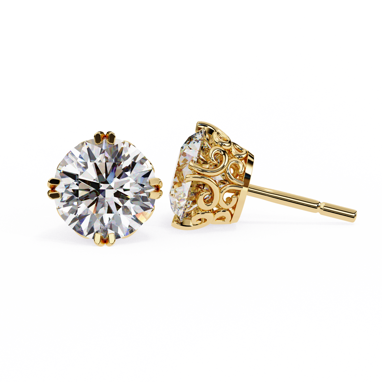 1.5 Ct Round Cut Lab Grown Diamond Double Prong Stud Earring/Yellow Gold CVD Diamond Earring/Anniversary Gift/Solitaire Diamond Stud Earring/1 Ct Diamond Earring/Prong Setting/igi Certified/Stud Earring/Ethical Diamond/Silver Earring/Gold Earring/CVD Diamond Earring/E Color Diamond/VS Clarity Diamond/Manmade Diamond/Lab Grown Diamond/Round Cut Diamond