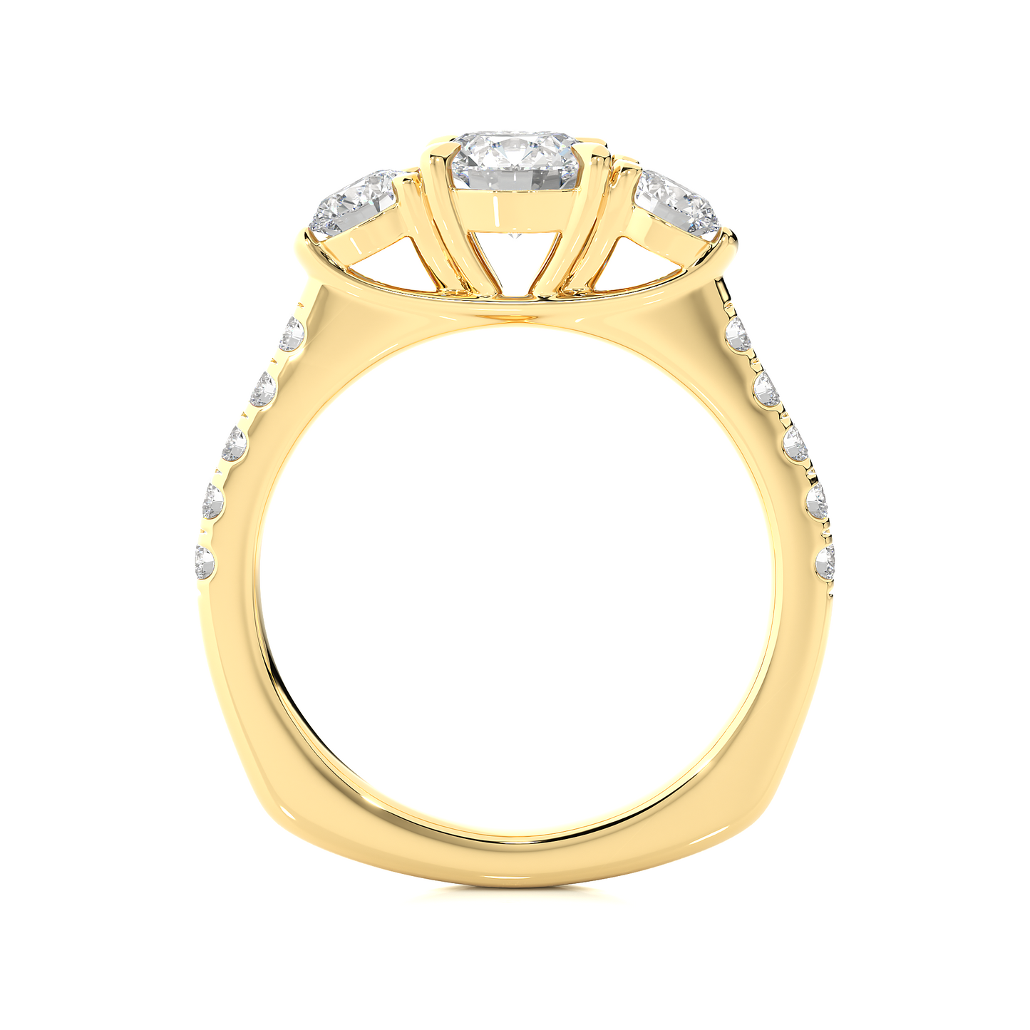 1.31 Ct Round Cut Lab Grown Diamond Three Stone Gold Engagement Ring/Wedding Ring/F Color/VS Clarity/1 Ct Diamond Ring/CVD Diamond Ring/Round Cut Diamond/Round Diamond Side Stone/Prong Set/Three Stone Set/Pave Set/10k Gold/14k Gold/18k Gold/Yellow Gold/White Gold/Rose Gold/Anniversary Gift