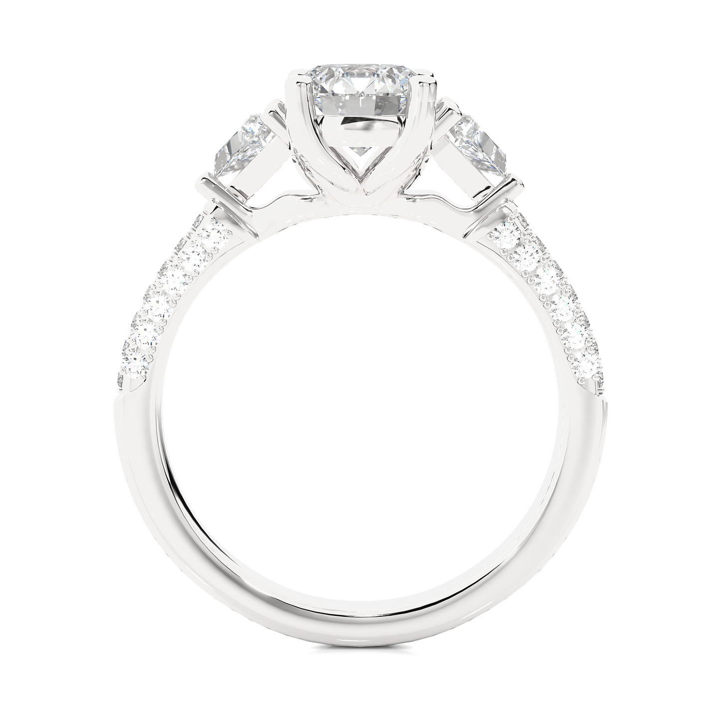 1.53 Ct Round Cut Lab Grown Diamond Three Stone Engagement Ring/Wedding Ring/F Color/VS Clarity/1 Ct Diamond Ring/CVD Diamond Ring/Round Cut Diamond/Trillion Diamond Side Stone/Prong Set/Three Stone Set/10k Gold/14k Gold/18k Gold/Yellow Gold/White Gold/Rose Gold/Anniversary Gift