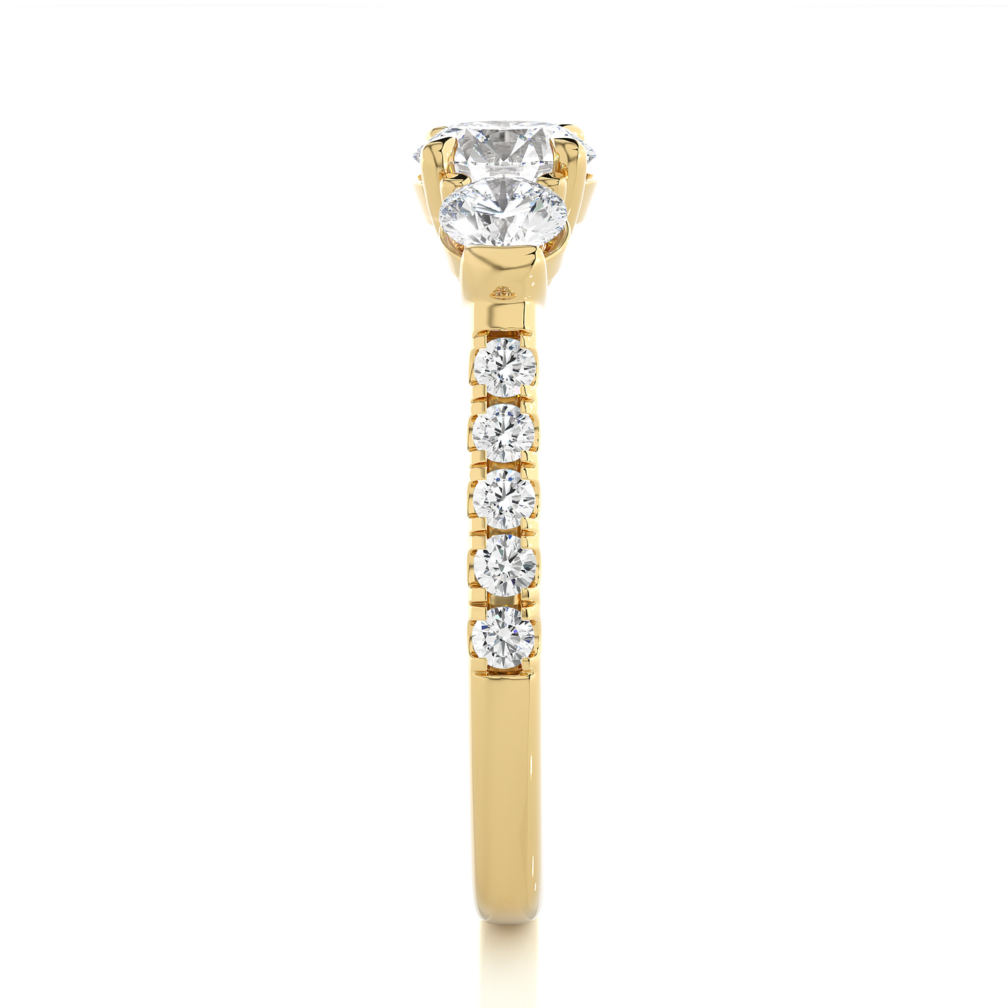 1.31 Ct Round Cut Lab Grown Diamond Three Stone Gold Engagement Ring/Wedding Ring/F Color/VS Clarity/1 Ct Diamond Ring/CVD Diamond Ring/Round Cut Diamond/Round Diamond Side Stone/Prong Set/Three Stone Set/Pave Set/10k Gold/14k Gold/18k Gold/Yellow Gold/White Gold/Rose Gold/Anniversary Gift