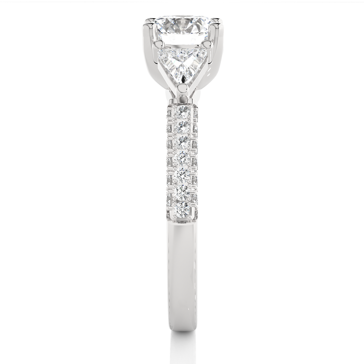 1.53 Ct Round Cut Lab Grown Diamond Three Stone Engagement Ring/Wedding Ring/F Color/VS Clarity/1 Ct Diamond Ring/CVD Diamond Ring/Round Cut Diamond/Trillion Diamond Side Stone/Prong Set/Three Stone Set/10k Gold/14k Gold/18k Gold/Yellow Gold/White Gold/Rose Gold/Anniversary Gift