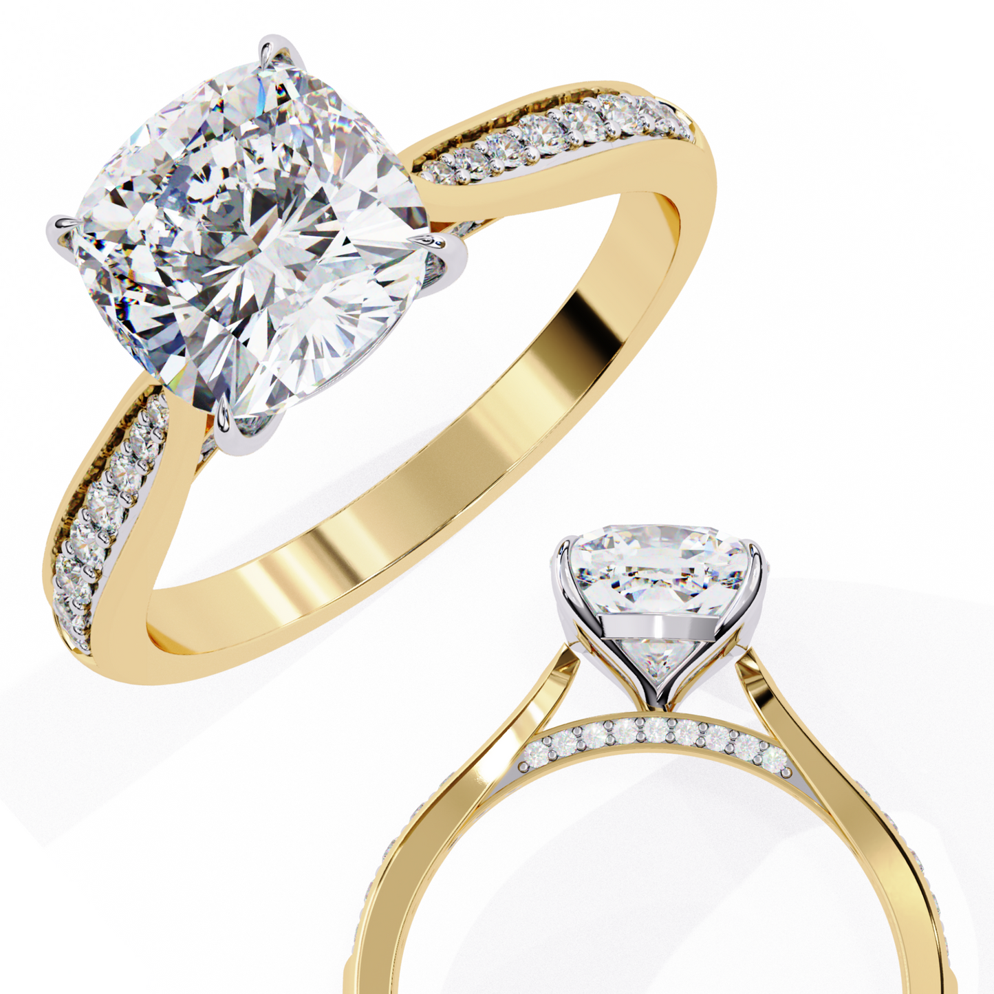 1.5 Ct Cushion Cut Lab Grown Diamond Pave Gold Engagement Ring/1 Ct Diamond Ring/Cushion Cut Diamond/CVD Diamond Ring/Pave Set/Prong Set/Yellow Gold/White Gold/Rose Gold/10k Gold/14k Gold/18k Gold/Anniversary Gift