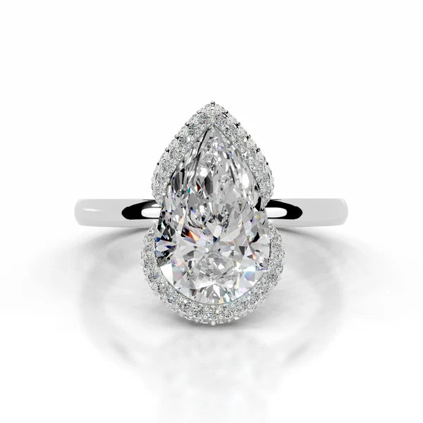 Pear Cut Moissanite Halo Silver Engagement Ring