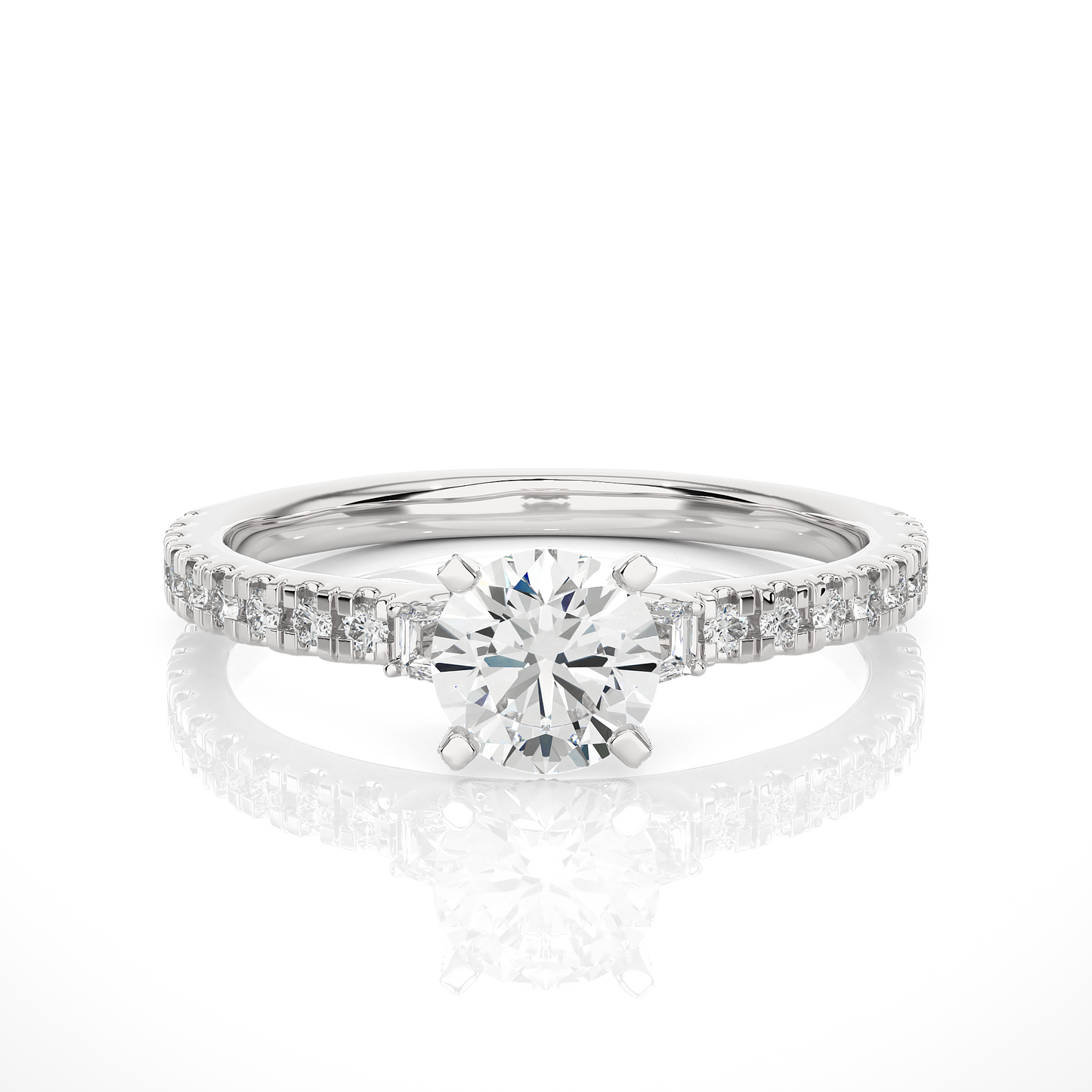 1.23 Ct Round Cut Lab Grown Diamond Three Stone Gold Engagement Ring/Wedding Ring/F Color/VS Clarity/1 Ct Diamond Ring/CVD Diamond Ring/Round Cut Diamond/Round Diamond Side Stone/Prong Set/Three Stone Set/Pave Set/10k Gold/14k Gold/18k Gold/Yellow Gold/White Gold/Rose Gold/Anniversary Gift