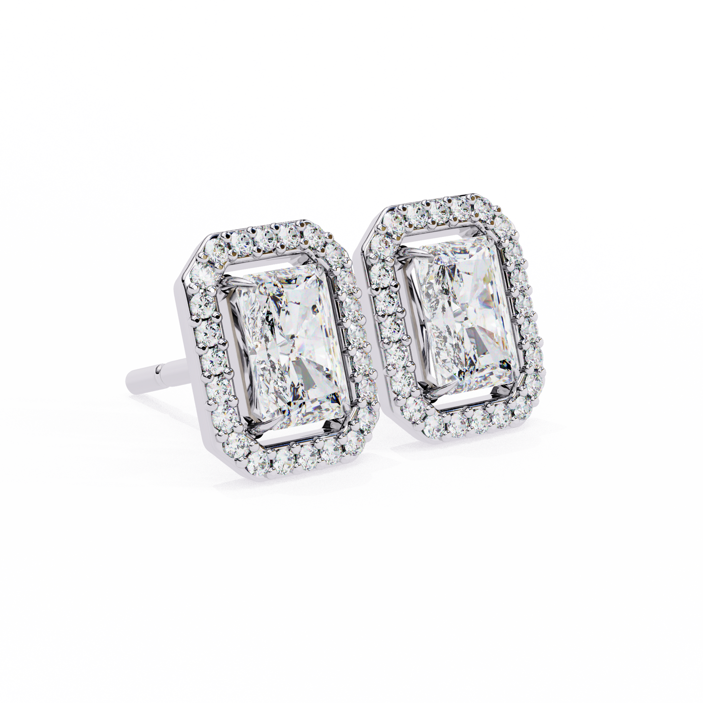 1.05 Ct Radiant Cut Lab Grown For Each Diamond Halo Earring/Radiant Stone Earrings/Gold CVD Diamond Earring/Anniversary Gift/Solitaire Diamond Stud Earring/1 Ct Diamond Earring/Prong Setting/Halo Set/igi Certified/Stud Earring/Ethical Diamond/Silver Earring/Gold Earring/CVD Diamond Earring/E Color Diamond/VS Clarity Diamond/Manmade Diamond/Lab Grown Diamond/Radiant Cut Diamond/Round Side Stone Diamond