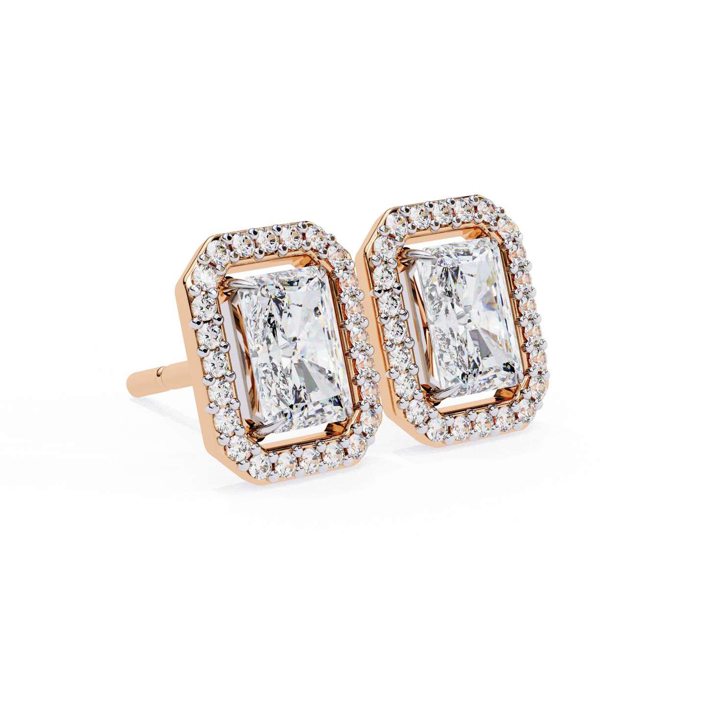 1.05 Ct Radiant Cut Lab Grown For Each Diamond Halo Earring/Radiant Stone Earrings/Gold CVD Diamond Earring/Anniversary Gift/Solitaire Diamond Stud Earring/1 Ct Diamond Earring/Prong Setting/Halo Set/igi Certified/Stud Earring/Ethical Diamond/Silver Earring/Gold Earring/CVD Diamond Earring/E Color Diamond/VS Clarity Diamond/Manmade Diamond/Lab Grown Diamond/Radiant Cut Diamond/Round Side Stone Diamond