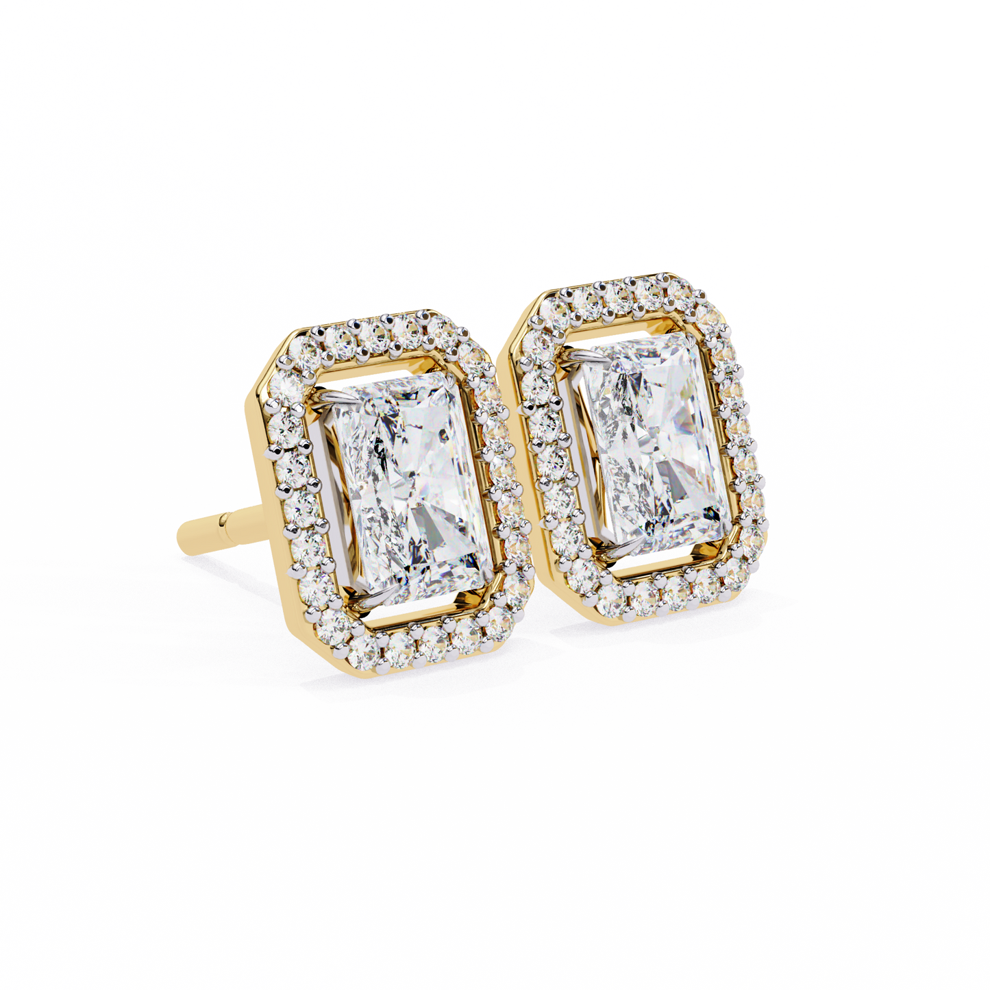 1.05 Ct Radiant Cut Lab Grown For Each Diamond Halo Earring/Radiant Stone Earrings/Gold CVD Diamond Earring/Anniversary Gift/Solitaire Diamond Stud Earring/1 Ct Diamond Earring/Prong Setting/Halo Set/igi Certified/Stud Earring/Ethical Diamond/Silver Earring/Gold Earring/CVD Diamond Earring/E Color Diamond/VS Clarity Diamond/Manmade Diamond/Lab Grown Diamond/Radiant Cut Diamond/Round Side Stone Diamond