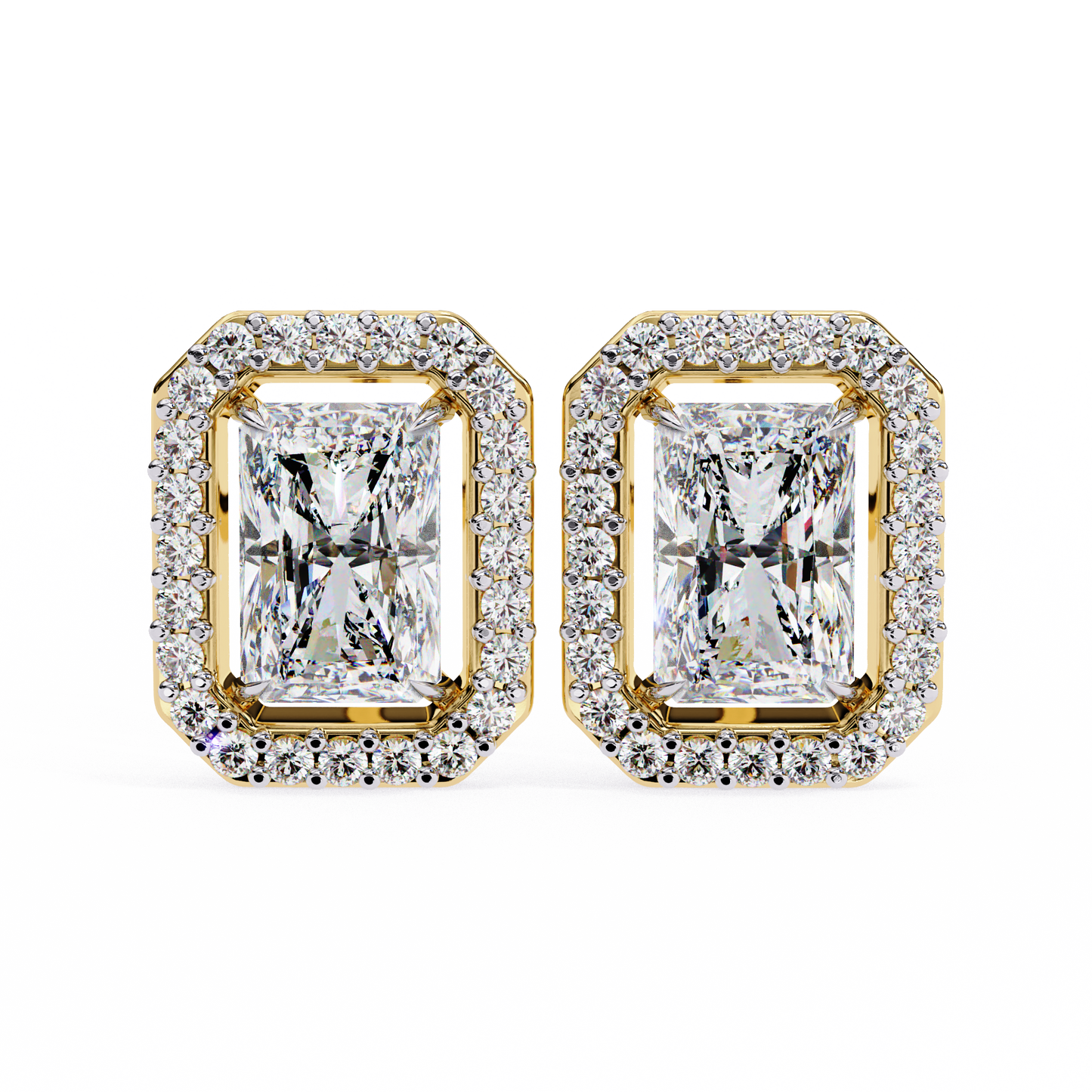 1.05 Ct Radiant Cut Lab Grown For Each Diamond Halo Earring/Radiant Stone Earrings/Gold CVD Diamond Earring/Anniversary Gift/Solitaire Diamond Stud Earring/1 Ct Diamond Earring/Prong Setting/Halo Set/igi Certified/Stud Earring/Ethical Diamond/Silver Earring/Gold Earring/CVD Diamond Earring/E Color Diamond/VS Clarity Diamond/Manmade Diamond/Lab Grown Diamond/Radiant Cut Diamond/Round Side Stone Diamond