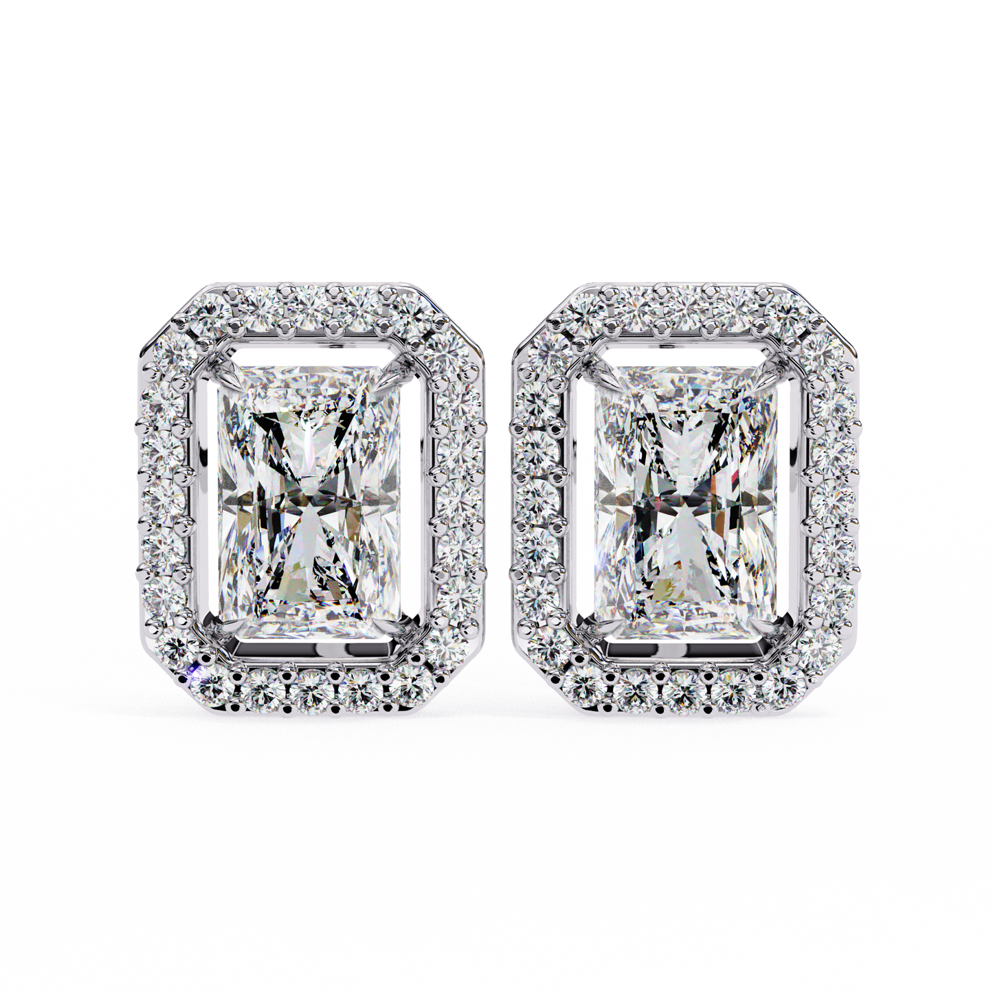 1.05 Ct Radiant Cut Lab Grown For Each Diamond Halo Earring/Radiant Stone Earrings/Gold CVD Diamond Earring/Anniversary Gift/Solitaire Diamond Stud Earring/1 Ct Diamond Earring/Prong Setting/Halo Set/igi Certified/Stud Earring/Ethical Diamond/Silver Earring/Gold Earring/CVD Diamond Earring/E Color Diamond/VS Clarity Diamond/Manmade Diamond/Lab Grown Diamond/Radiant Cut Diamond/Round Side Stone Diamond