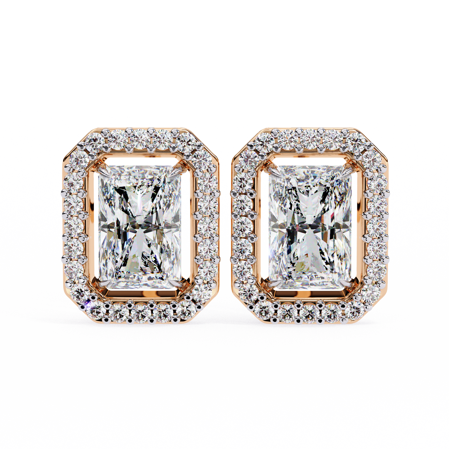 1.05 Ct Radiant Cut Lab Grown For Each Diamond Halo Earring/Radiant Stone Earrings/Gold CVD Diamond Earring/Anniversary Gift/Solitaire Diamond Stud Earring/1 Ct Diamond Earring/Prong Setting/Halo Set/igi Certified/Stud Earring/Ethical Diamond/Silver Earring/Gold Earring/CVD Diamond Earring/E Color Diamond/VS Clarity Diamond/Manmade Diamond/Lab Grown Diamond/Radiant Cut Diamond/Round Side Stone Diamond