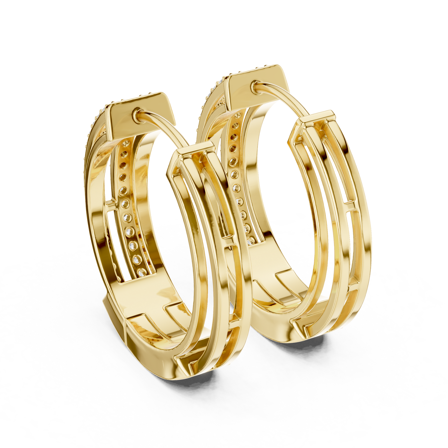 Double Row Lab Grown Diamond Open Frame Hoop Earrings