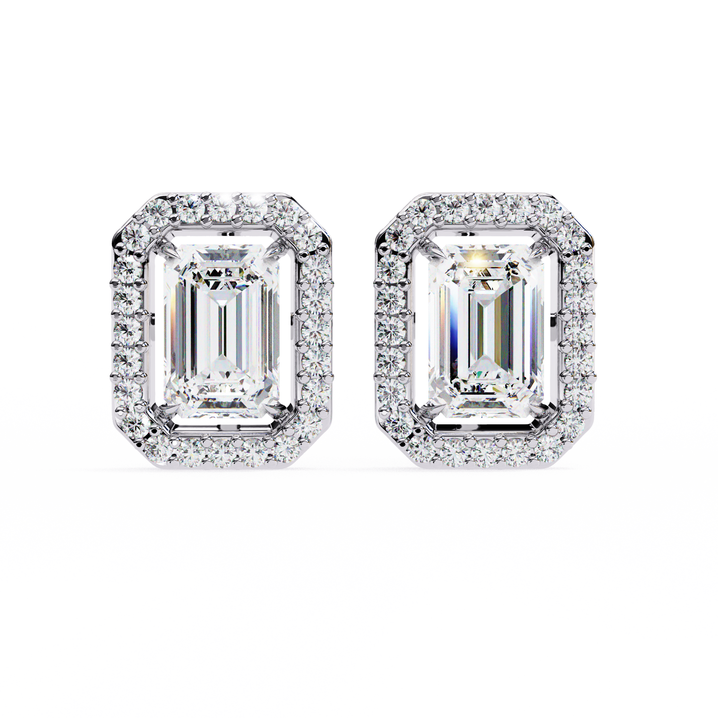 1.10 Ct Emerald Cut Lab Grown Diamond Halo Gold Earring/Emerald Stone Earrings/Gold CVD Diamond Earring/Anniversary Gift/Solitaire Diamond Stud Earring/1 Ct Diamond Earring/Prong Setting/Halo Set/igi Certified/Stud Earring/Ethical Diamond/Silver Earring/Gold Earring/CVD Diamond Earring/E Color Diamond/VS Clarity Diamond/Manmade Diamond/Lab Grown Diamond/Emerald Cut Diamond/Round Side Stone Diamond