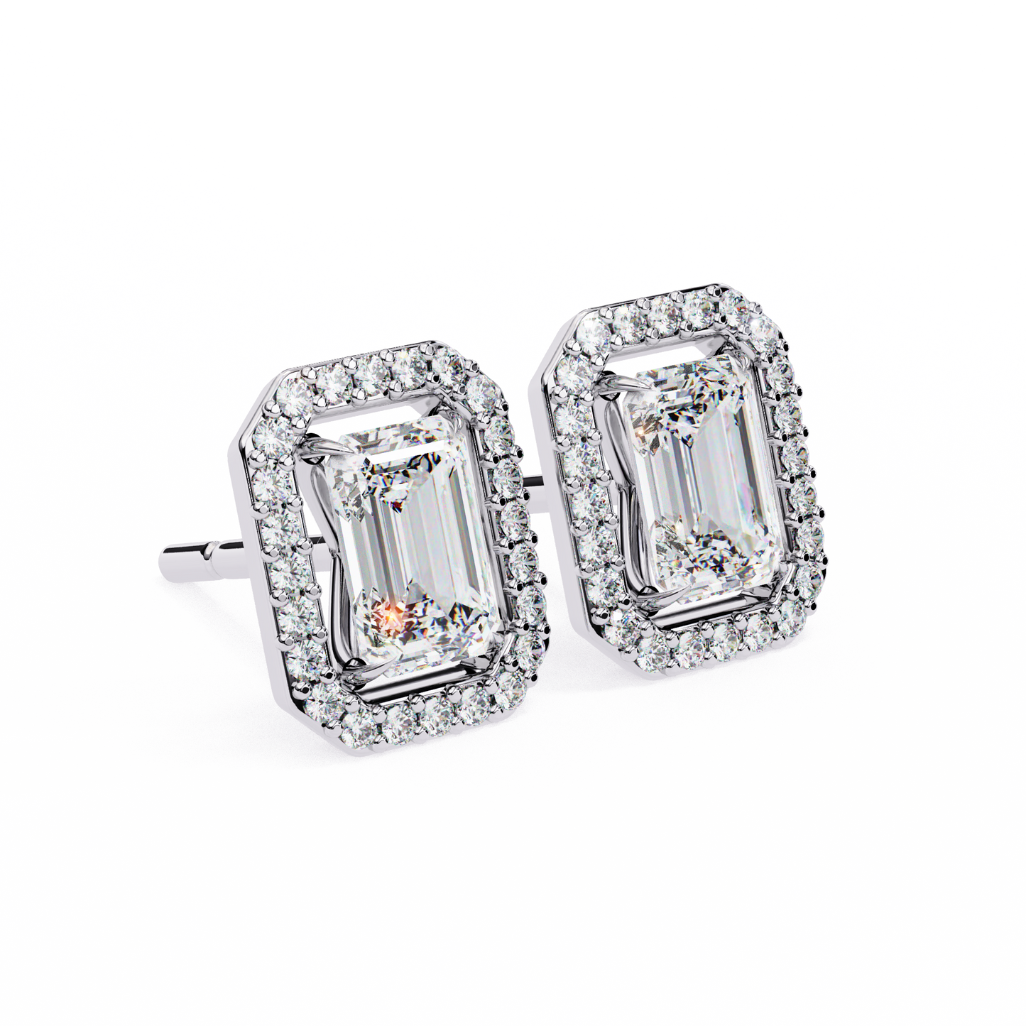 1.10 Ct Emerald Cut Lab Grown Diamond Halo Gold Earring/Emerald Stone Earrings/Gold CVD Diamond Earring/Anniversary Gift/Solitaire Diamond Stud Earring/1 Ct Diamond Earring/Prong Setting/Halo Set/igi Certified/Stud Earring/Ethical Diamond/Silver Earring/Gold Earring/CVD Diamond Earring/E Color Diamond/VS Clarity Diamond/Manmade Diamond/Lab Grown Diamond/Emerald Cut Diamond/Round Side Stone Diamond
