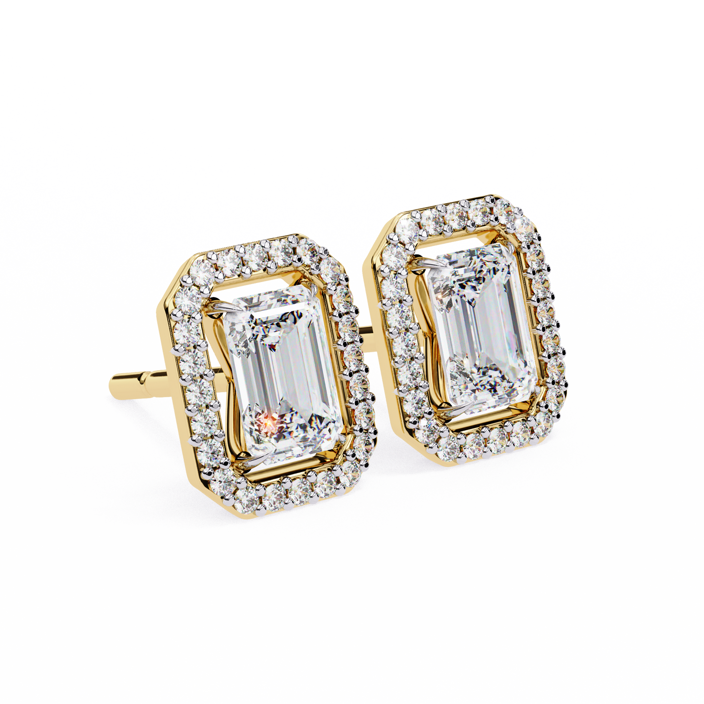 1.10 Ct Emerald Cut Lab Grown Diamond Halo Gold Earring/Emerald Stone Earrings/Gold CVD Diamond Earring/Anniversary Gift/Solitaire Diamond Stud Earring/1 Ct Diamond Earring/Prong Setting/Halo Set/igi Certified/Stud Earring/Ethical Diamond/Silver Earring/Gold Earring/CVD Diamond Earring/E Color Diamond/VS Clarity Diamond/Manmade Diamond/Lab Grown Diamond/Emerald Cut Diamond/Round Side Stone Diamond