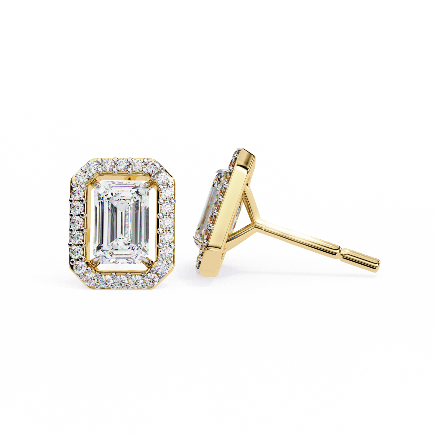 1.10 Ct Emerald Cut Lab Grown Diamond Halo Gold Earring/Emerald Stone Earrings/Gold CVD Diamond Earring/Anniversary Gift/Solitaire Diamond Stud Earring/1 Ct Diamond Earring/Prong Setting/Halo Set/igi Certified/Stud Earring/Ethical Diamond/Silver Earring/Gold Earring/CVD Diamond Earring/E Color Diamond/VS Clarity Diamond/Manmade Diamond/Lab Grown Diamond/Emerald Cut Diamond/Round Side Stone Diamond