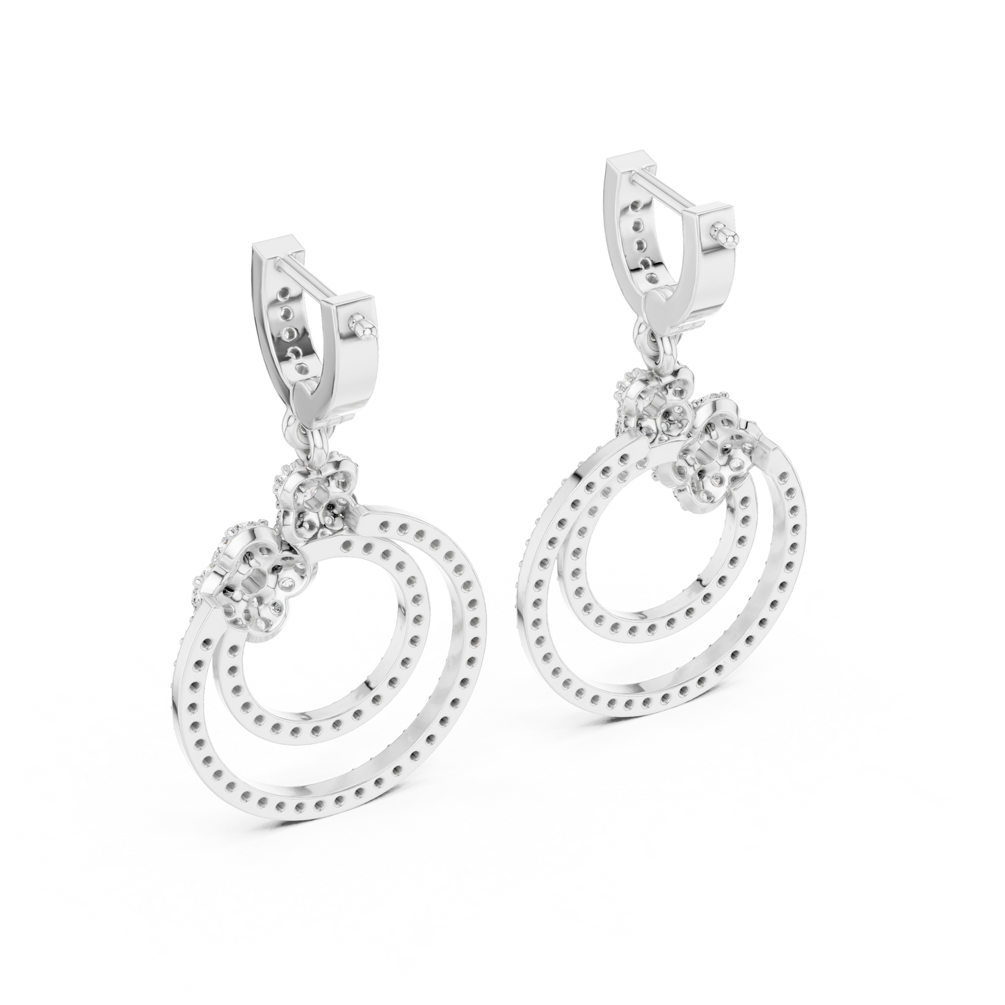 Double Circle Round Lab Grown Diamond Drop Earrings