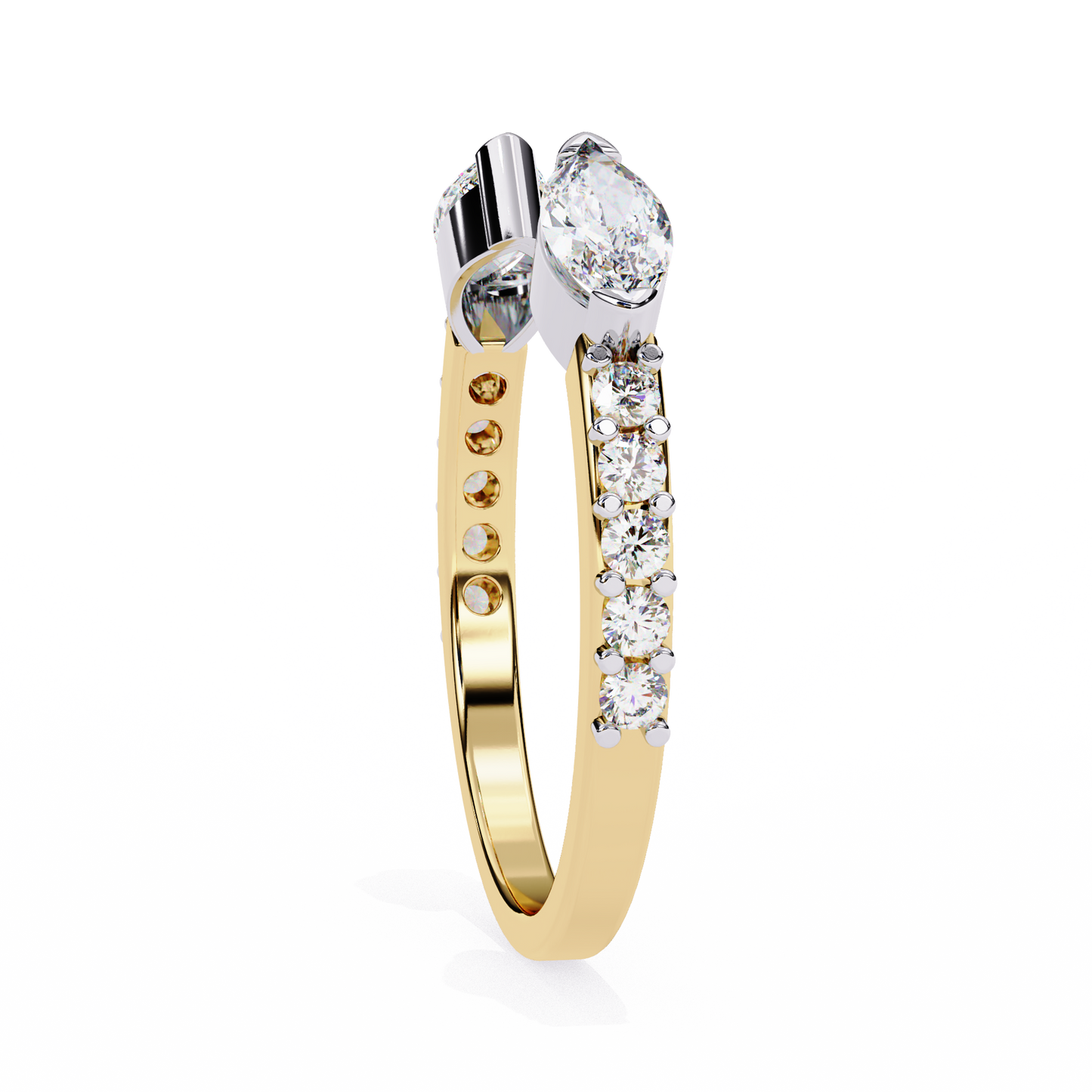 2 Stone Gap Ring/Wedding Ring/F Color/VS Clarity/Diamond Ring/CVD Diamond Ring/Round Cut Diamond/Prong Set/Pave Set/10k Gold/14k Gold/18k Gold/Yellow Gold/White Gold/Rose Gold/Anniversary Gift