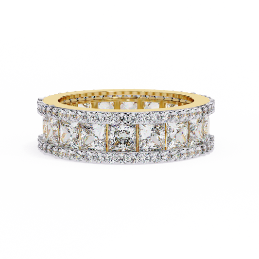 2.9 TCW Princess Cut Lab Grown Diamond Gold Wedding Band/Wedding Ring/EF Color/VS Clarity/2 CTW Diamond Band/CVD Diamond Band/Princess Cut Diamond/Round Diamond Side Stone/Prong Set/Pave Set/10k Gold/14k Gold/18k Gold/Yellow Gold/White Gold/Rose Gold/Anniversary Gift