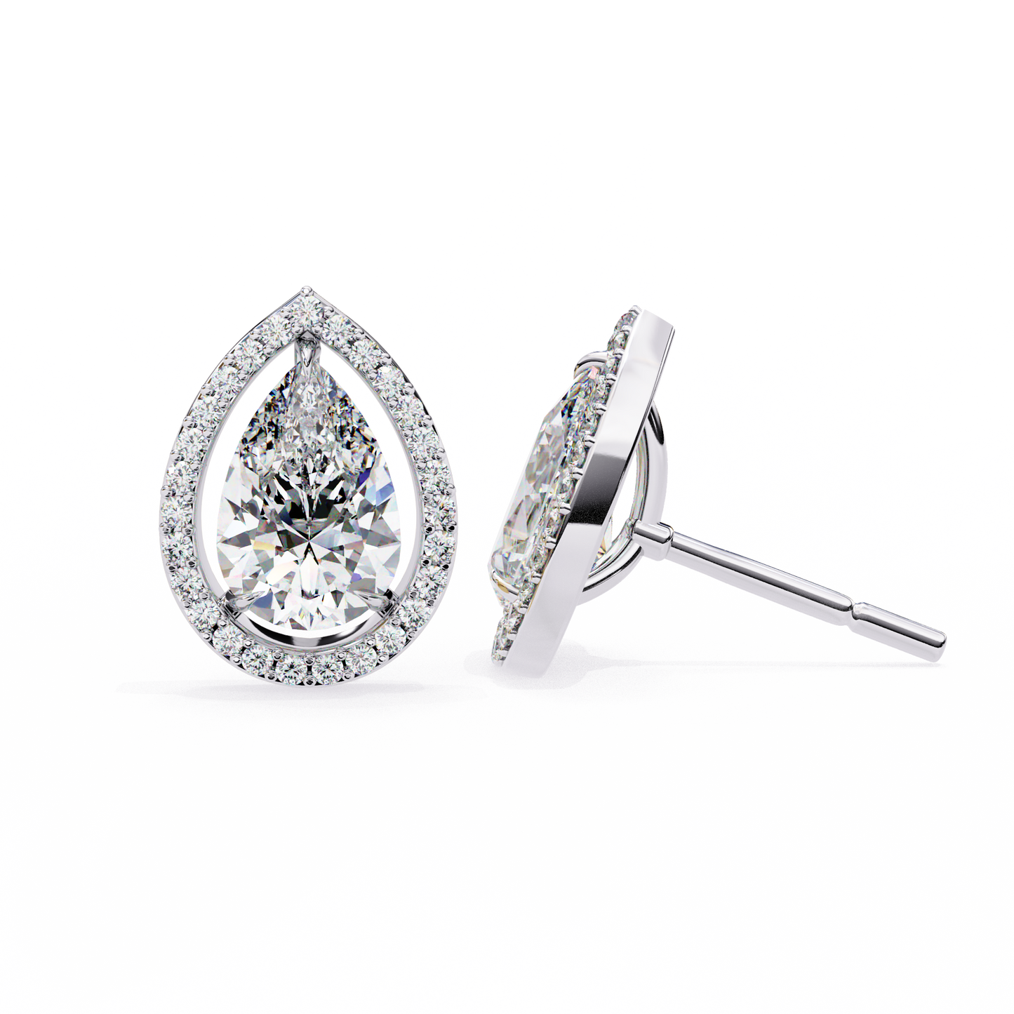 1.10 Ct Pear Cut Lab Grown Diamond Halo Gold Earring/Round Stone Earrings/Gold CVD Diamond Earring/Anniversary Gift/Solitaire Diamond Stud Earring/1 Ct Diamond Earring/Prong Setting/Halo Set/igi Certified/Stud Earring/Ethical Diamond/Silver Earring/Gold Earring/CVD Diamond Earring/E Color Diamond/VS Clarity Diamond/Manmade Diamond/Lab Grown Diamond/Pear Cut Diamond/Round Side Stone Diamond