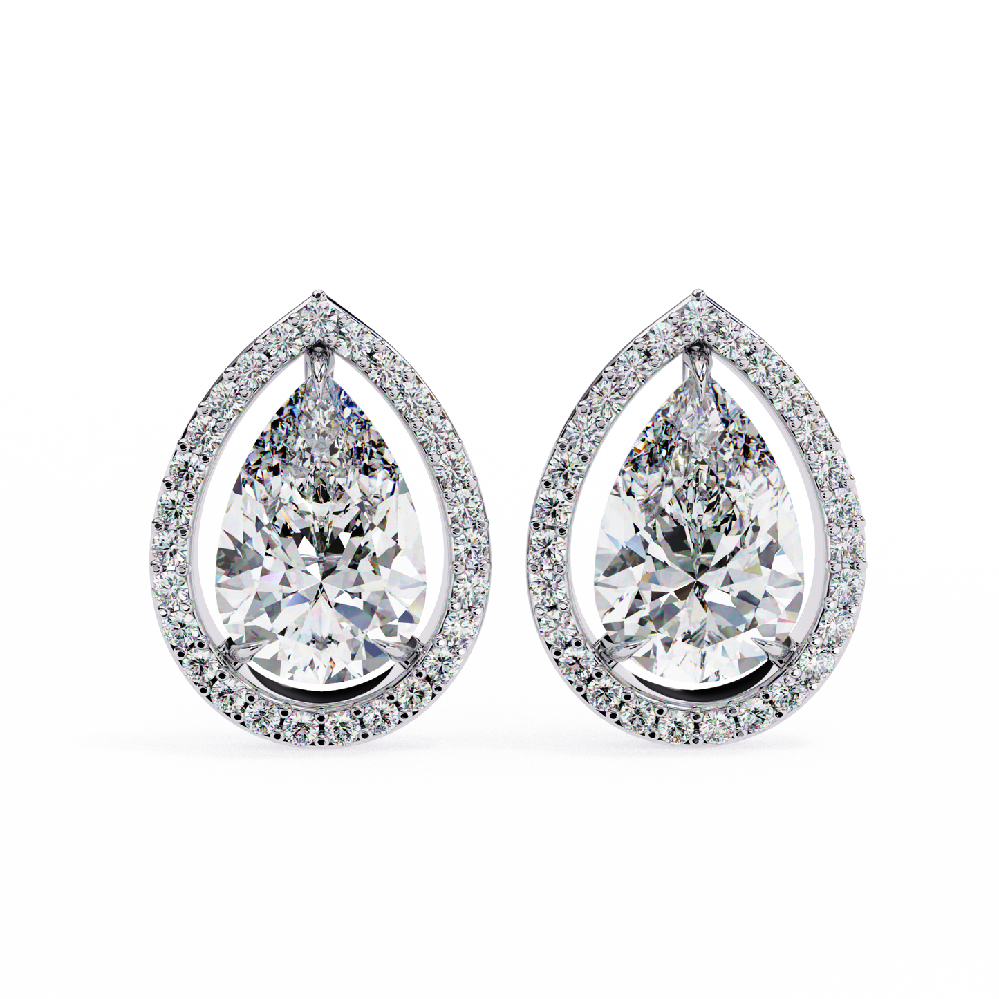 1.10 Ct Pear Cut Lab Grown Diamond Halo Gold Earring/Round Stone Earrings/Gold CVD Diamond Earring/Anniversary Gift/Solitaire Diamond Stud Earring/1 Ct Diamond Earring/Prong Setting/Halo Set/igi Certified/Stud Earring/Ethical Diamond/Silver Earring/Gold Earring/CVD Diamond Earring/E Color Diamond/VS Clarity Diamond/Manmade Diamond/Lab Grown Diamond/Pear Cut Diamond/Round Side Stone Diamond
