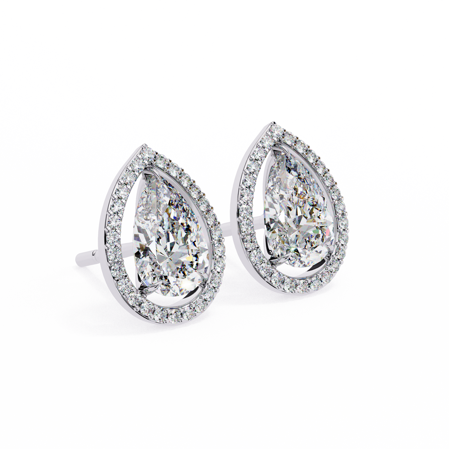 1.10 Ct Pear Cut Lab Grown Diamond Halo Gold Earring/Round Stone Earrings/Gold CVD Diamond Earring/Anniversary Gift/Solitaire Diamond Stud Earring/1 Ct Diamond Earring/Prong Setting/Halo Set/igi Certified/Stud Earring/Ethical Diamond/Silver Earring/Gold Earring/CVD Diamond Earring/E Color Diamond/VS Clarity Diamond/Manmade Diamond/Lab Grown Diamond/Pear Cut Diamond/Round Side Stone Diamond