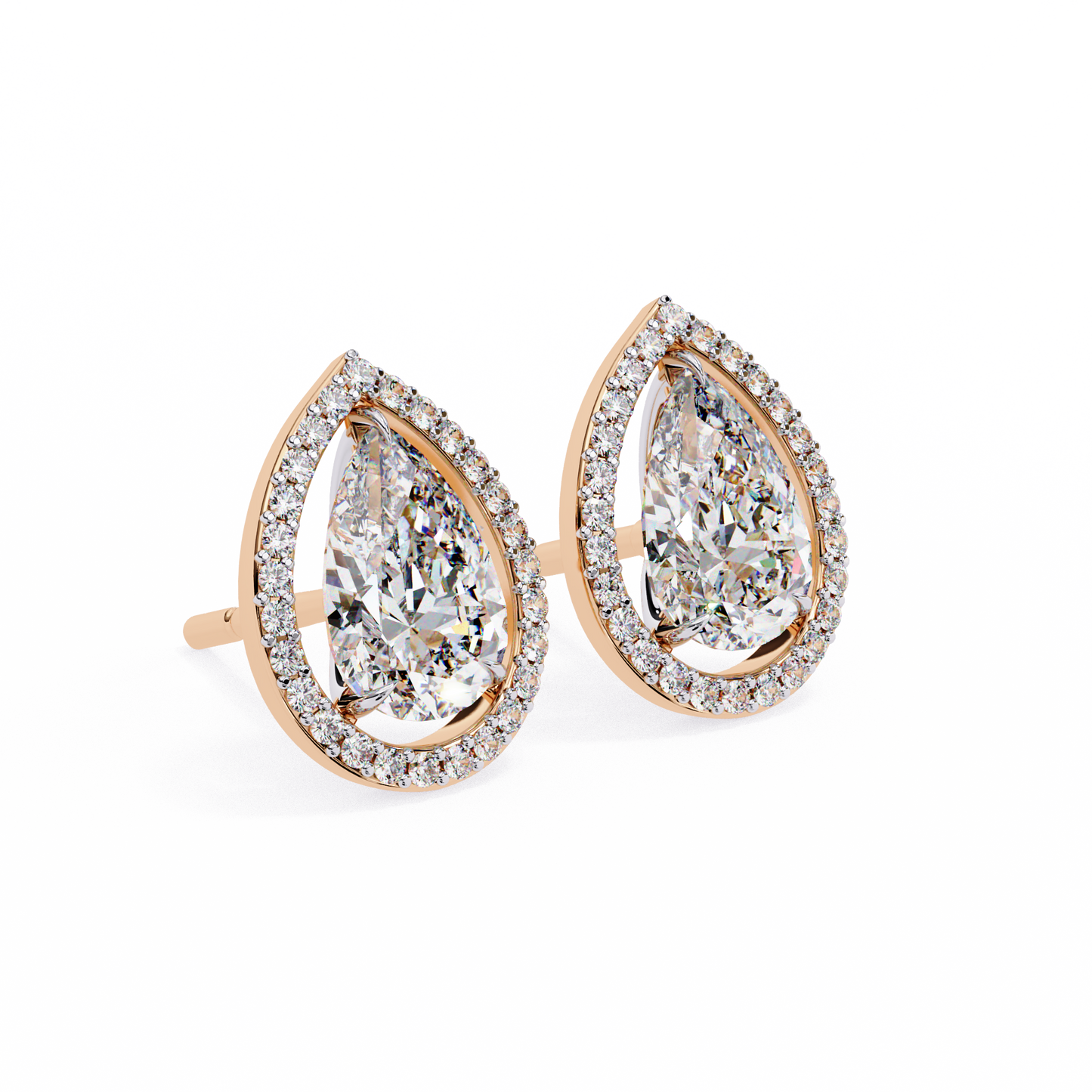1.10 Ct Pear Cut Lab Grown Diamond Halo Gold Earring/Round Stone Earrings/Gold CVD Diamond Earring/Anniversary Gift/Solitaire Diamond Stud Earring/1 Ct Diamond Earring/Prong Setting/Halo Set/igi Certified/Stud Earring/Ethical Diamond/Silver Earring/Gold Earring/CVD Diamond Earring/E Color Diamond/VS Clarity Diamond/Manmade Diamond/Lab Grown Diamond/Pear Cut Diamond/Round Side Stone Diamond