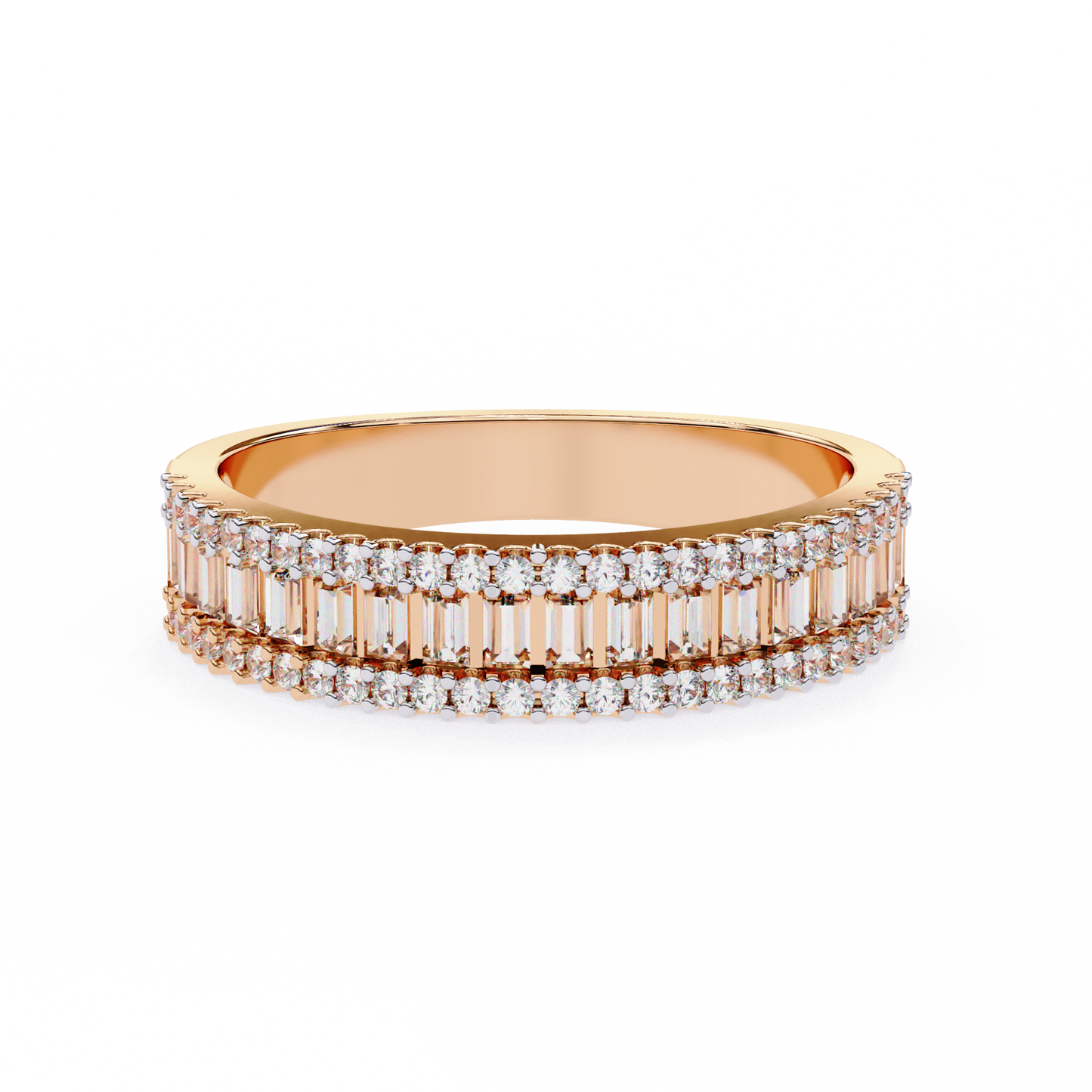 Two Row Diamond Band/Wedding Ring/EF Color/VS Clarity/1 CTW Diamond Band/CVD Diamond Band/Baguette Cut Diamond/Round Diamond Side Stone/Prong Set/Pave Set/10k Gold/14k Gold/18k Gold/Yellow Gold/White Gold/Rose Gold/Anniversary Gift