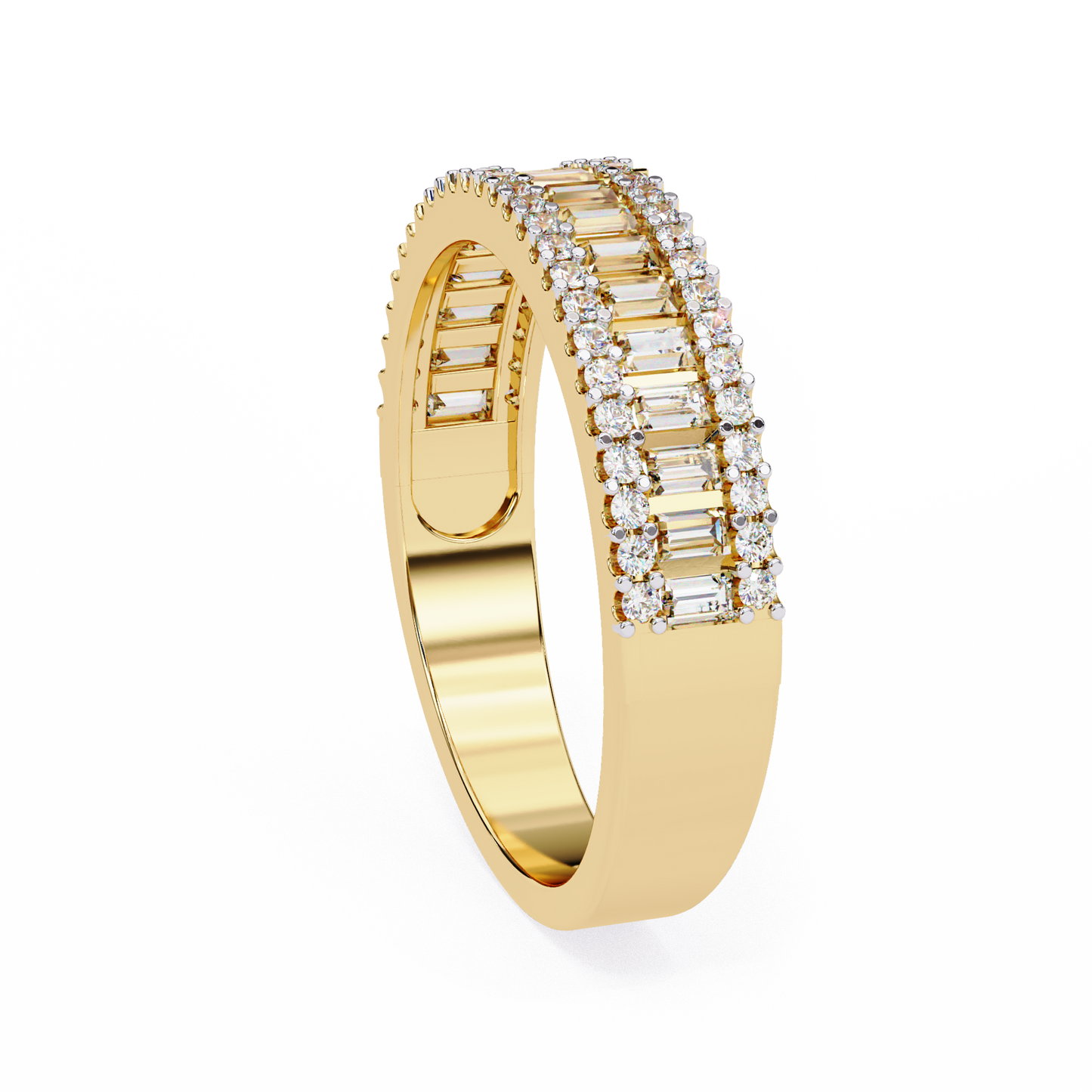 Two Row Diamond Band/Wedding Ring/EF Color/VS Clarity/1 CTW Diamond Band/CVD Diamond Band/Baguette Cut Diamond/Round Diamond Side Stone/Prong Set/Pave Set/10k Gold/14k Gold/18k Gold/Yellow Gold/White Gold/Rose Gold/Anniversary Gift