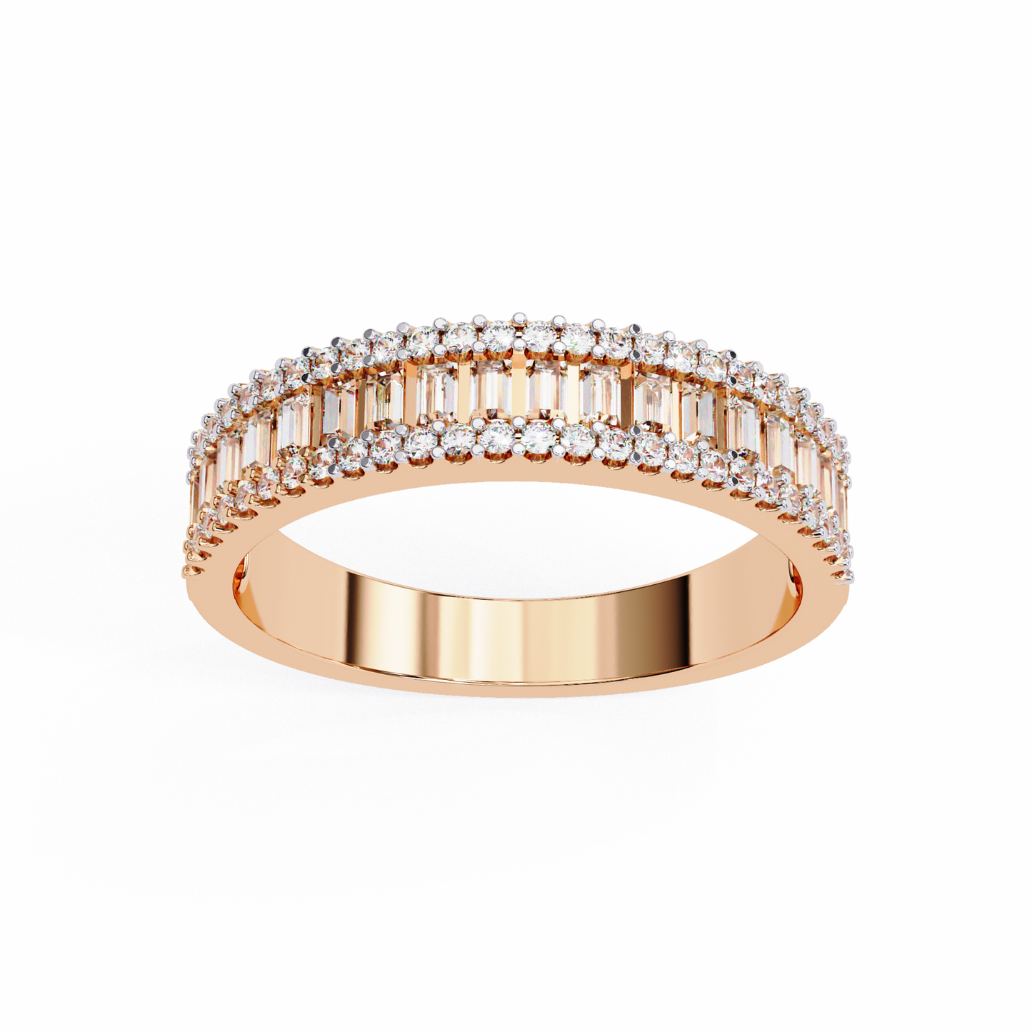 Two Row Diamond Band/Wedding Ring/EF Color/VS Clarity/1 CTW Diamond Band/CVD Diamond Band/Baguette Cut Diamond/Round Diamond Side Stone/Prong Set/Pave Set/10k Gold/14k Gold/18k Gold/Yellow Gold/White Gold/Rose Gold/Anniversary Gift