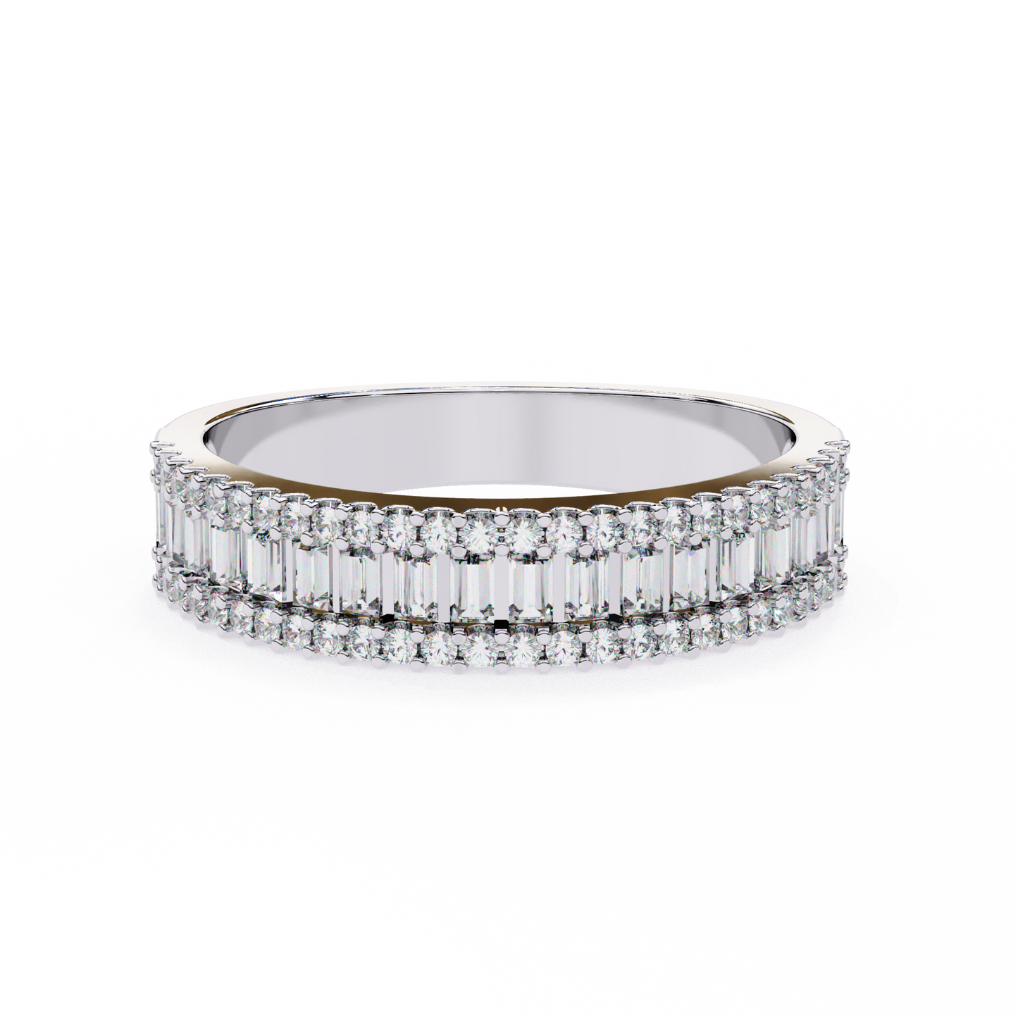 Two Row Diamond Band/Wedding Ring/EF Color/VS Clarity/1 CTW Diamond Band/CVD Diamond Band/Baguette Cut Diamond/Round Diamond Side Stone/Prong Set/Pave Set/10k Gold/14k Gold/18k Gold/Yellow Gold/White Gold/Rose Gold/Anniversary Gift