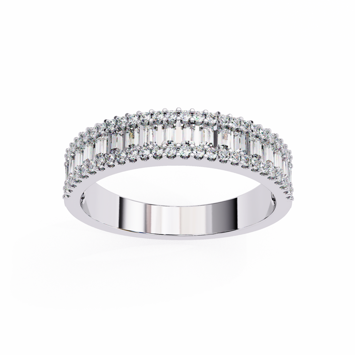 Two Row Diamond Band/Wedding Ring/EF Color/VS Clarity/1 CTW Diamond Band/CVD Diamond Band/Baguette Cut Diamond/Round Diamond Side Stone/Prong Set/Pave Set/10k Gold/14k Gold/18k Gold/Yellow Gold/White Gold/Rose Gold/Anniversary Gift