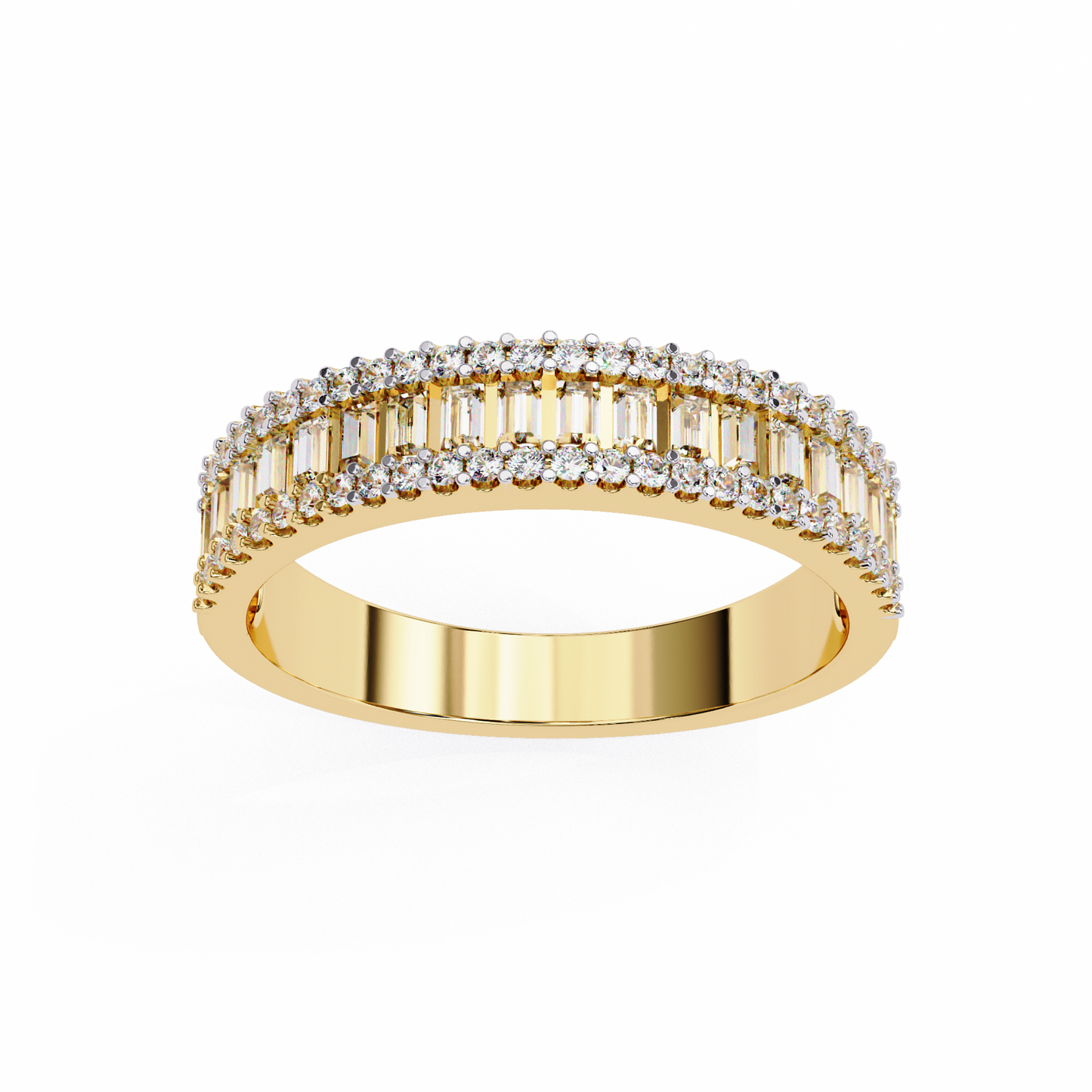 Two Row Diamond Band/Wedding Ring/EF Color/VS Clarity/1 CTW Diamond Band/CVD Diamond Band/Baguette Cut Diamond/Round Diamond Side Stone/Prong Set/Pave Set/10k Gold/14k Gold/18k Gold/Yellow Gold/White Gold/Rose Gold/Anniversary Gift